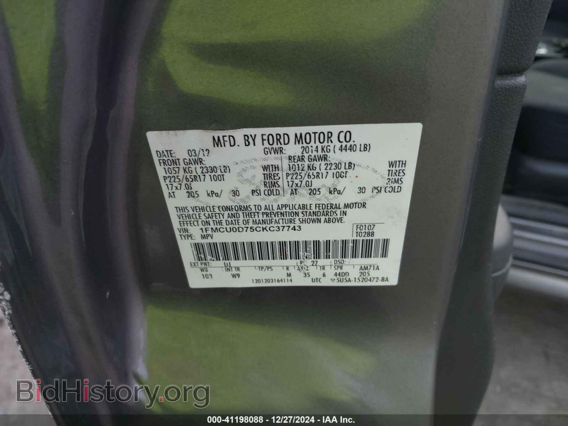 2012 FORD ESCAPE - VIN: 1FMCU0D75CKC37743 - Photo 9