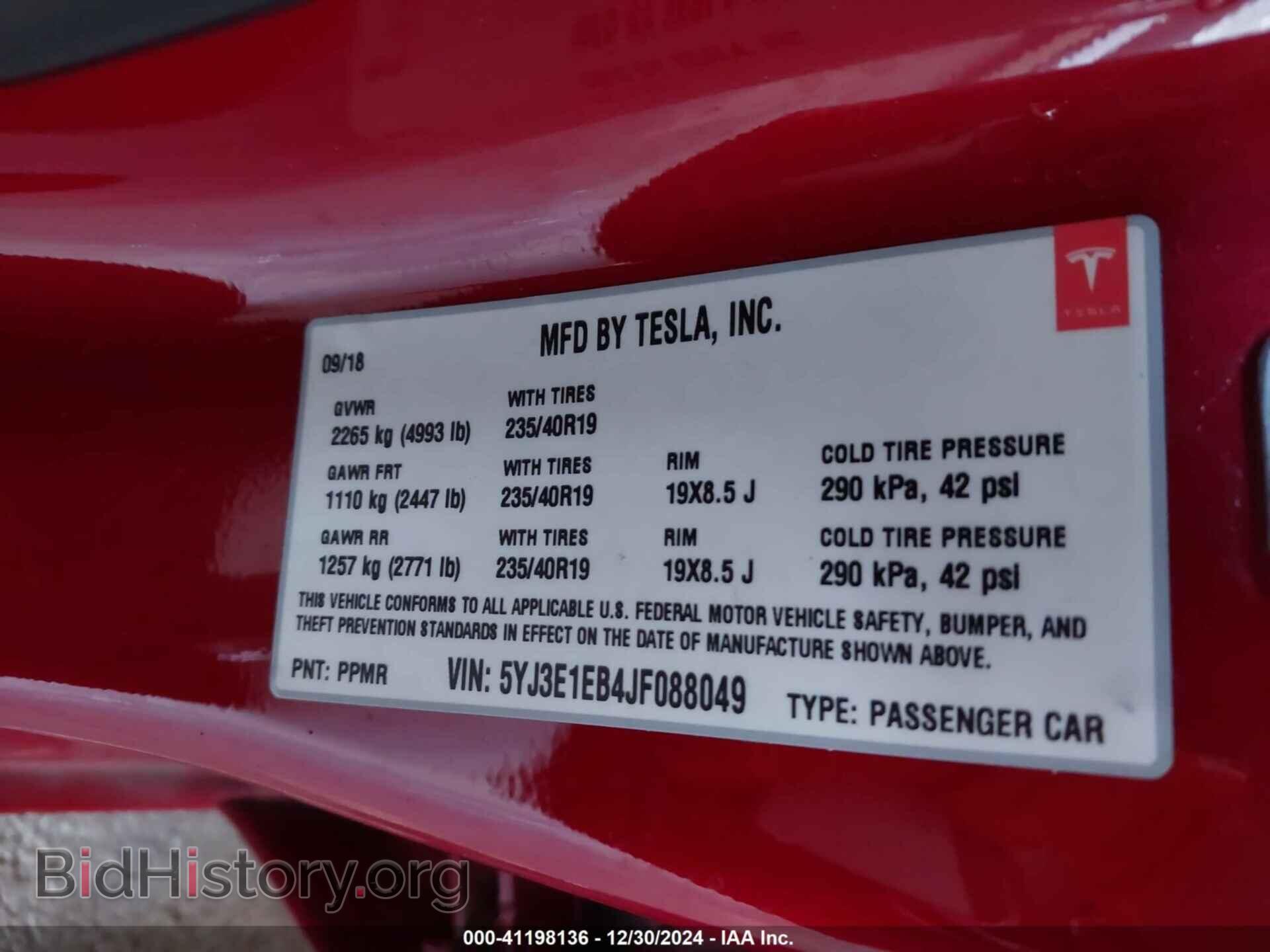 2018 TESLA MODEL 3 - VIN: 5YJ3E1EB4JF088049 - Фото 9