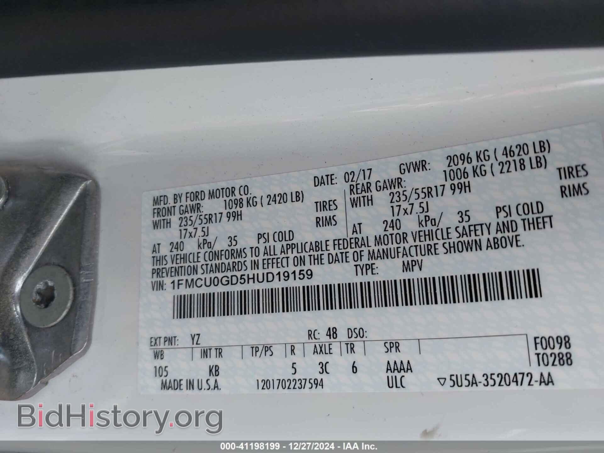 2017 FORD ESCAPE - VIN: 1FMCU0GD5HUD19159 - Фото 9