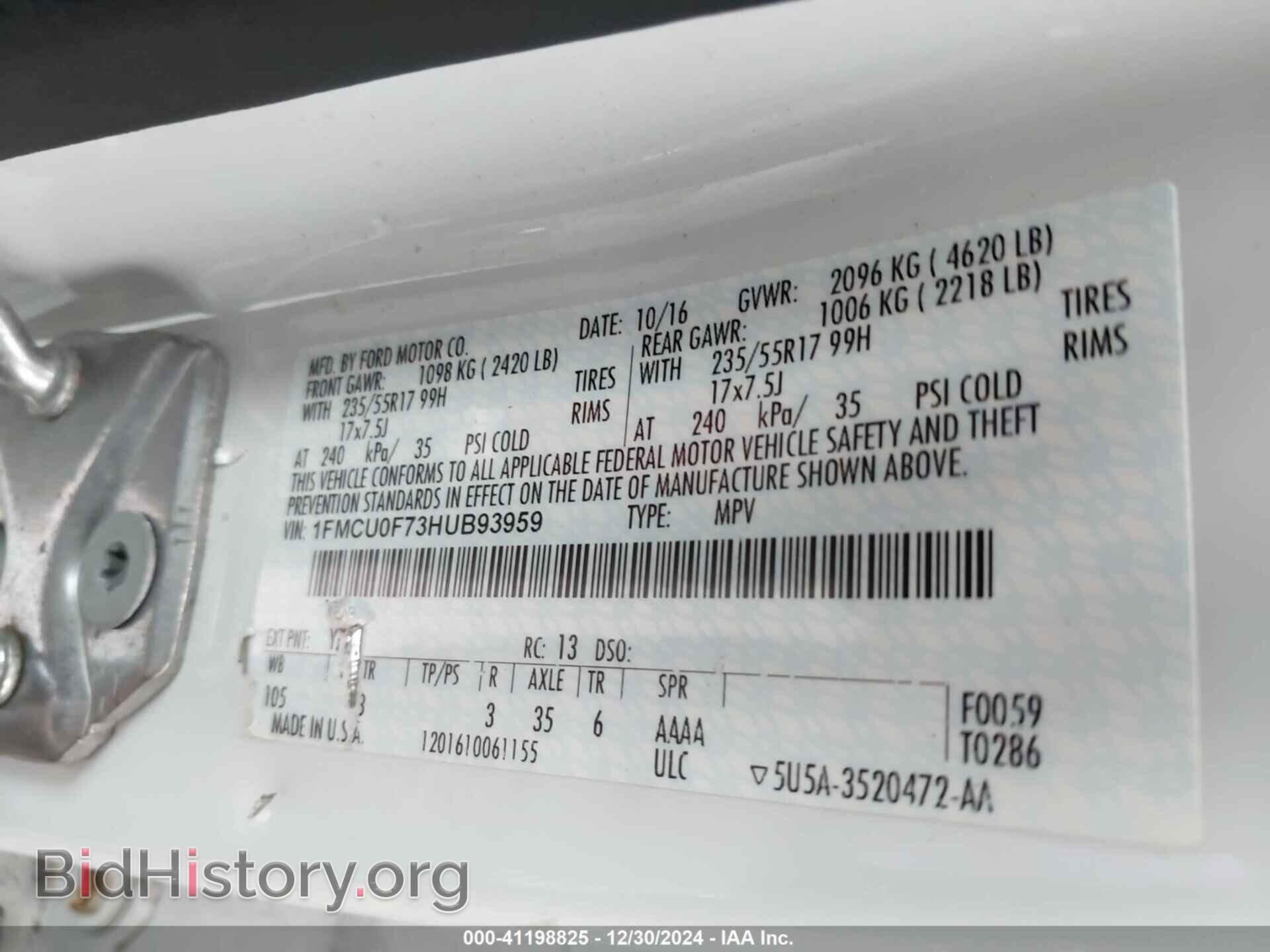 2017 FORD ESCAPE - VIN: 1FMCU0F73HUB93959 - Фото 9