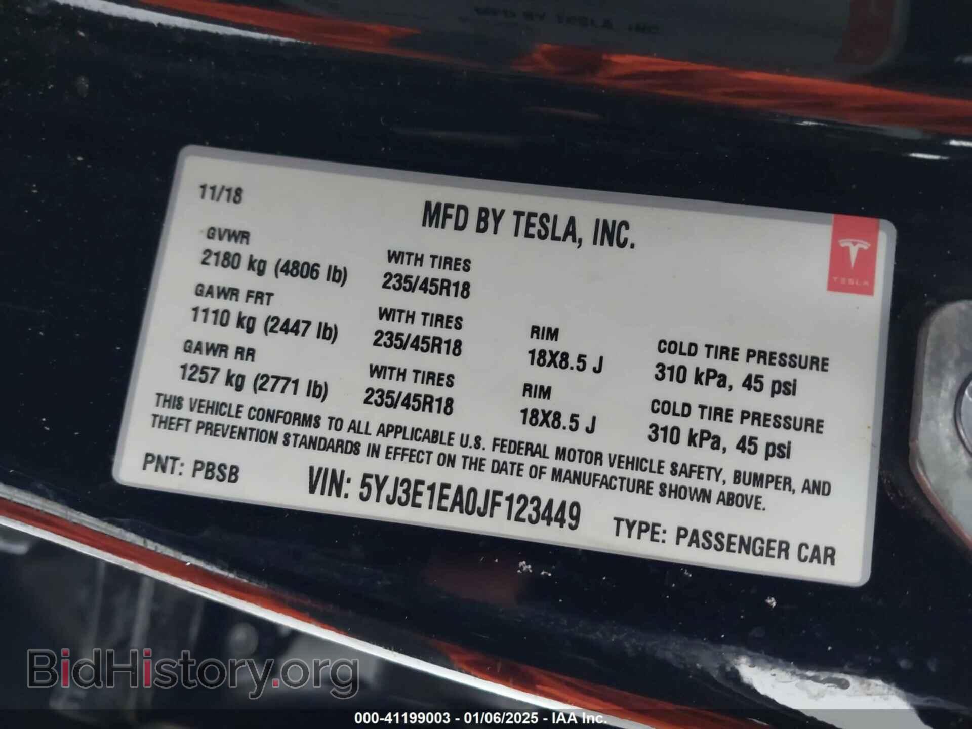 2018 TESLA MODEL 3 - VIN: 5YJ3E1EA0JF123449 - Фото 9