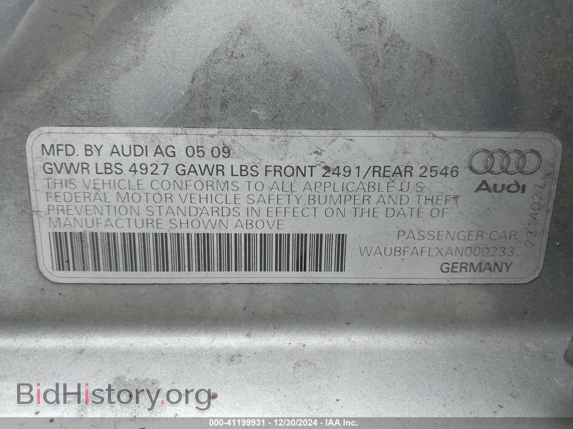 2010 AUDI A4 - VIN: WAUBFAFLXAN000233 - Фото 9