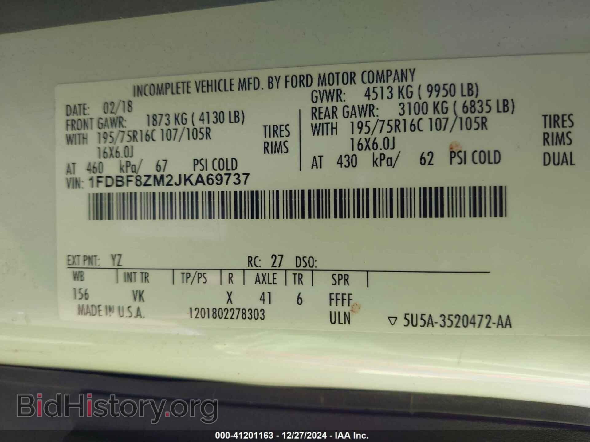 2018 FORD TRANSIT-350 CAB - VIN: 1FDBF8ZM2JKA69737 - Фото 4