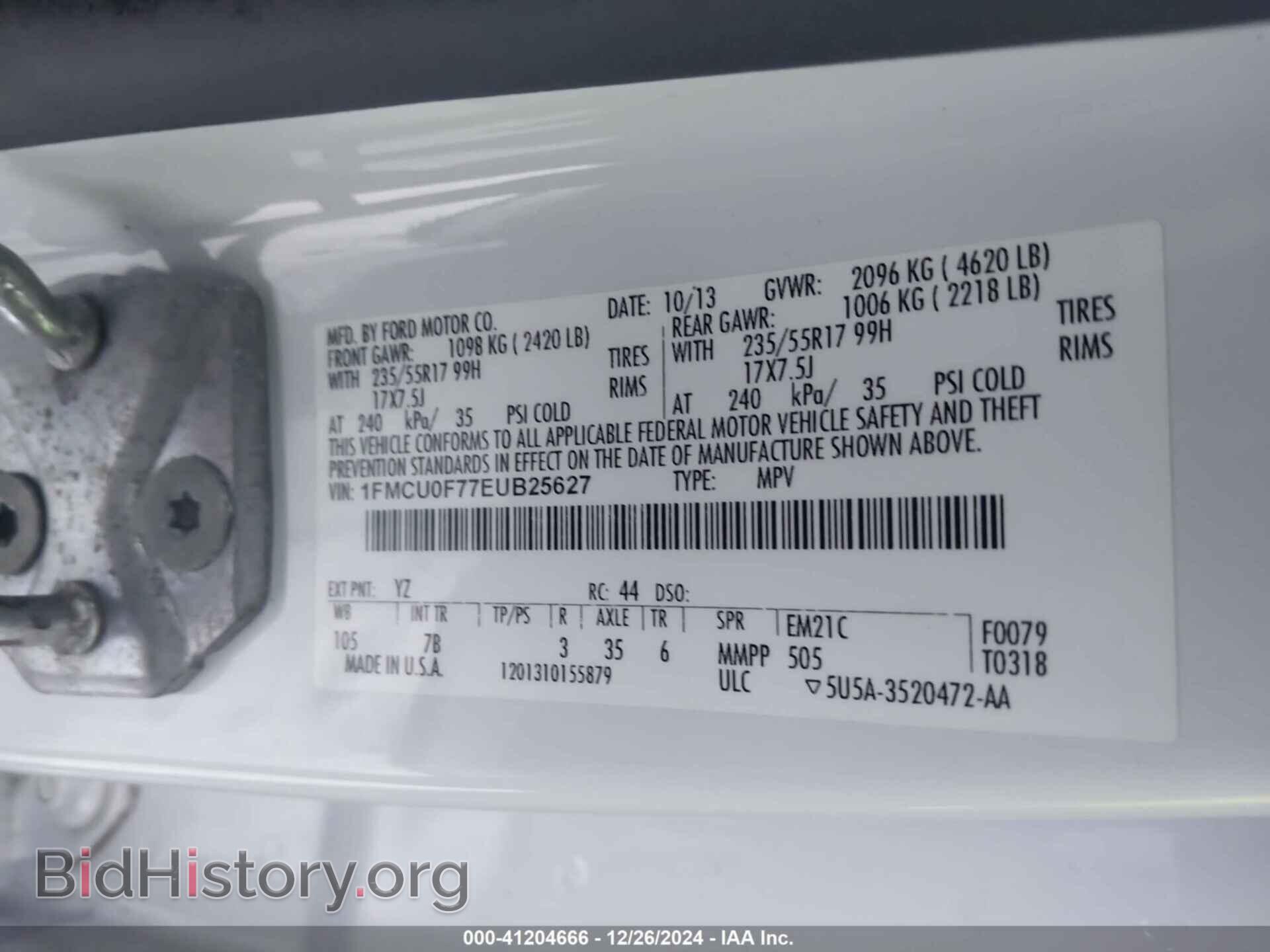 2014 FORD ESCAPE - VIN: 1FMCU0F77EUB25627 - Фото 9