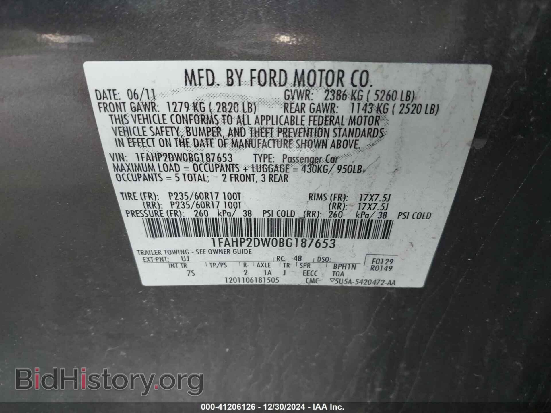 2011 FORD TAURUS - VIN: 1FAHP2DW0BG187653 - Фото 9