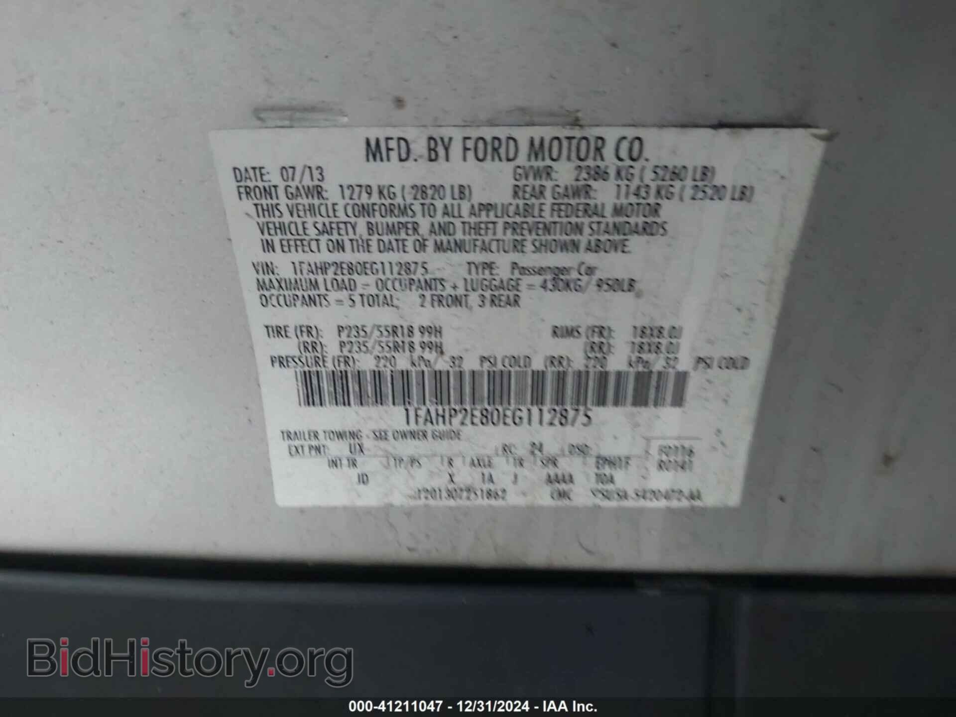 2014 FORD TAURUS - VIN: 1FAHP2E80EG112875 - Фото 9
