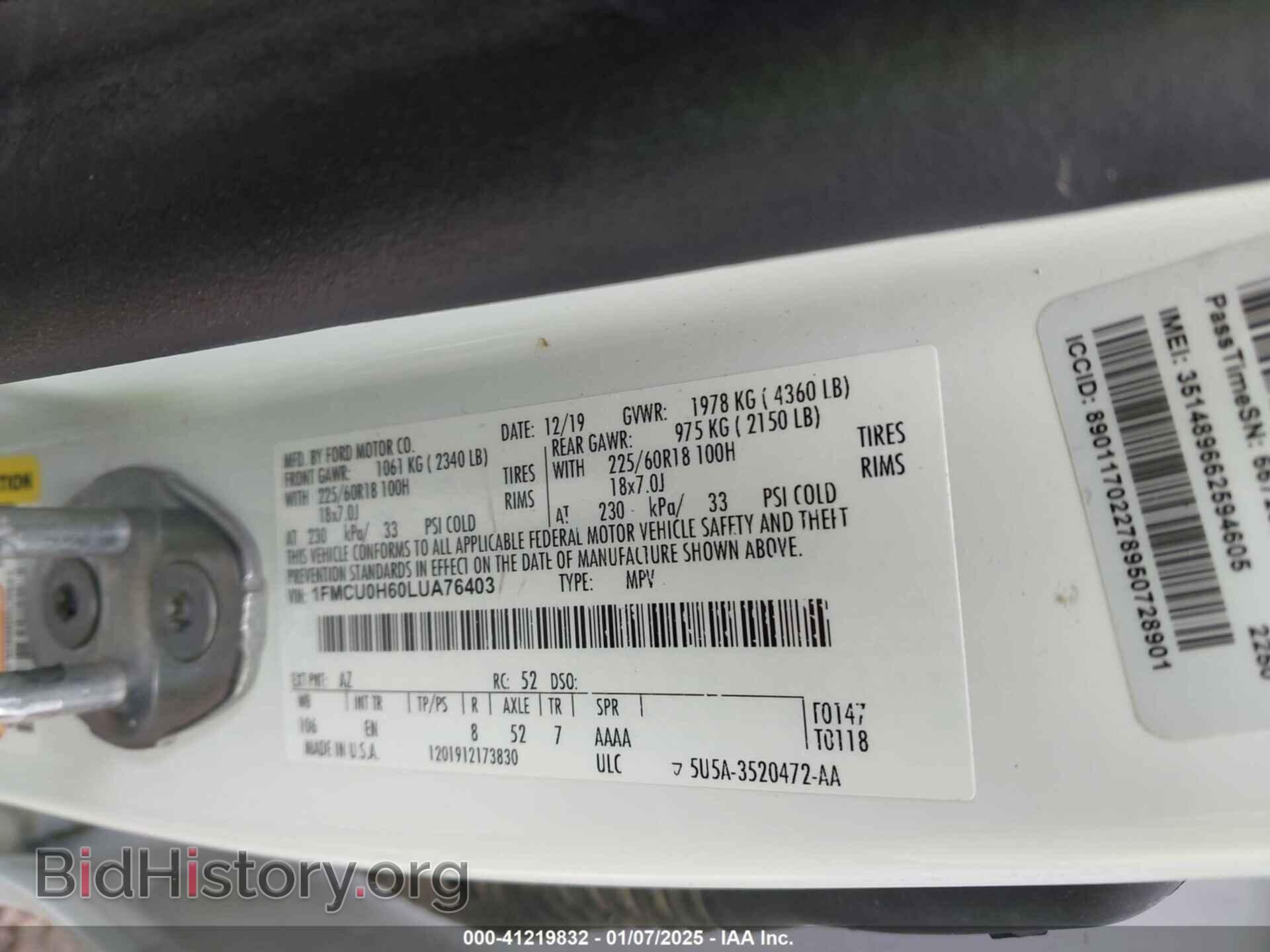 2020 FORD ESCAPE - VIN: 1FMCU0H60LUA76403 - Фото 9