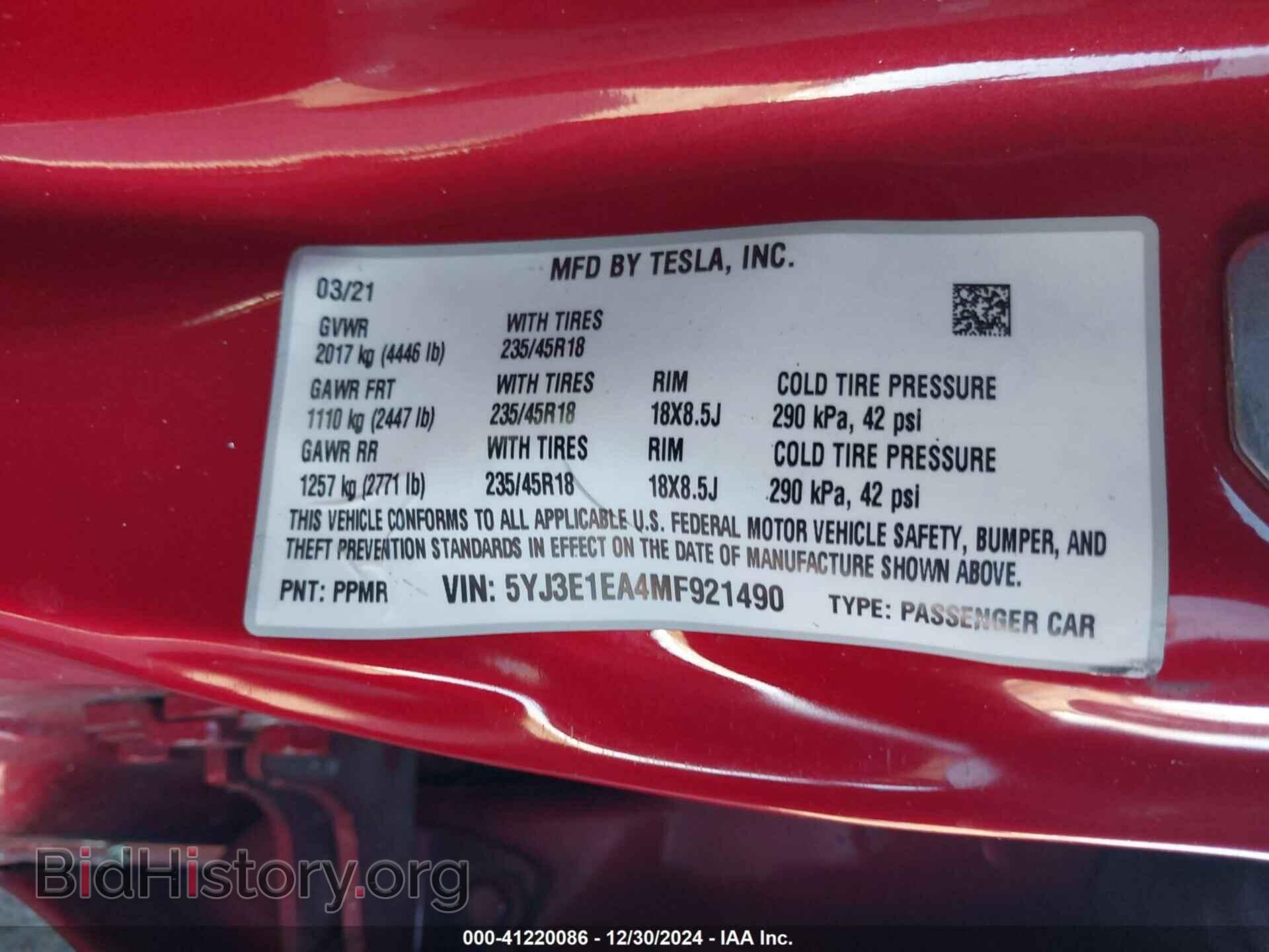 2021 TESLA MODEL 3 - VIN: 5YJ3E1EA4MF921490 - Фото 9