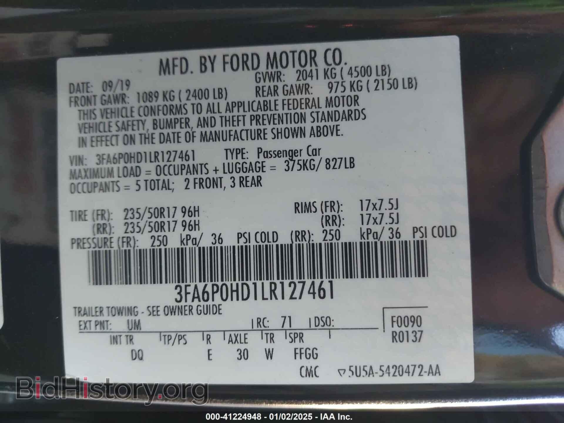2020 FORD FUSION - VIN: 3FA6P0HD1LR127461 - Фото 9
