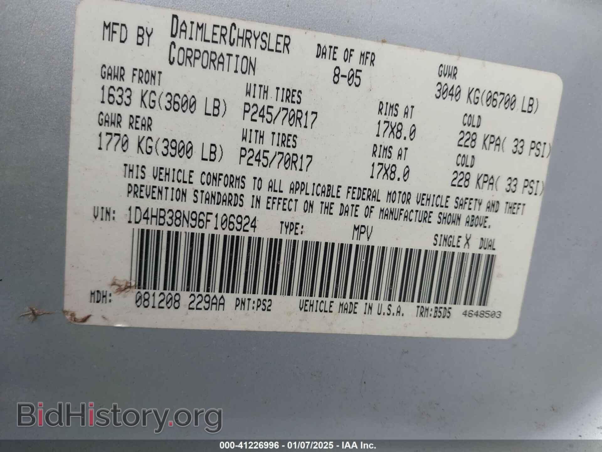2006 DODGE DURANGO - VIN: 1D4HB38N96F106924 - Photo 9