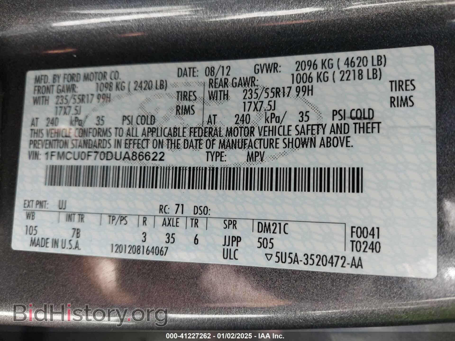 2013 FORD ESCAPE - VIN: 1FMCU0F70DUA86622 - Фото 9