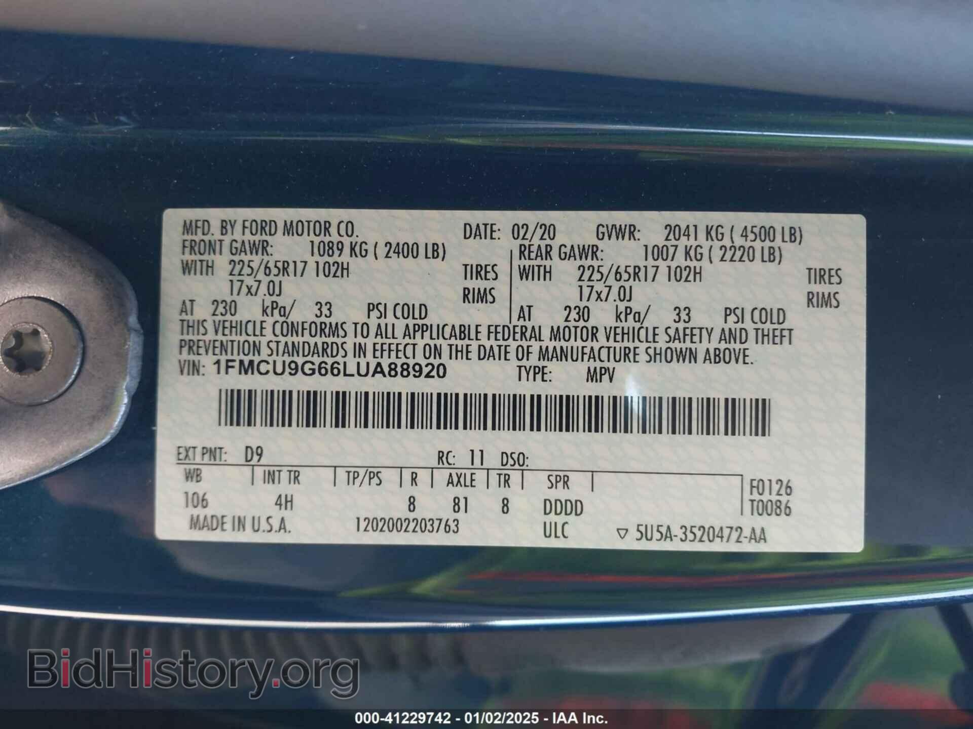2020 FORD ESCAPE - VIN: 1FMCU9G66LUA88920 - Photo 9