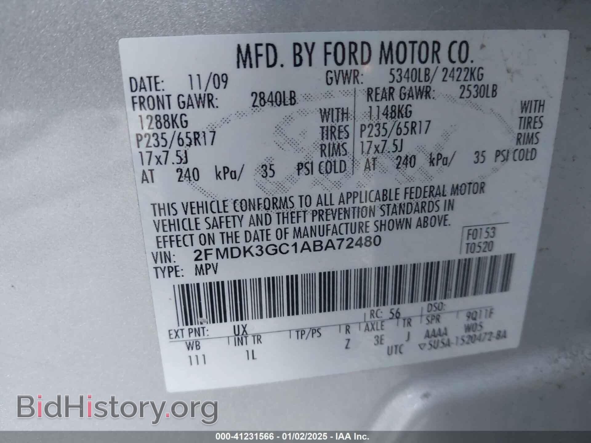 2010 FORD EDGE - VIN: 2FMDK3GC1ABA72480 - Фото 9