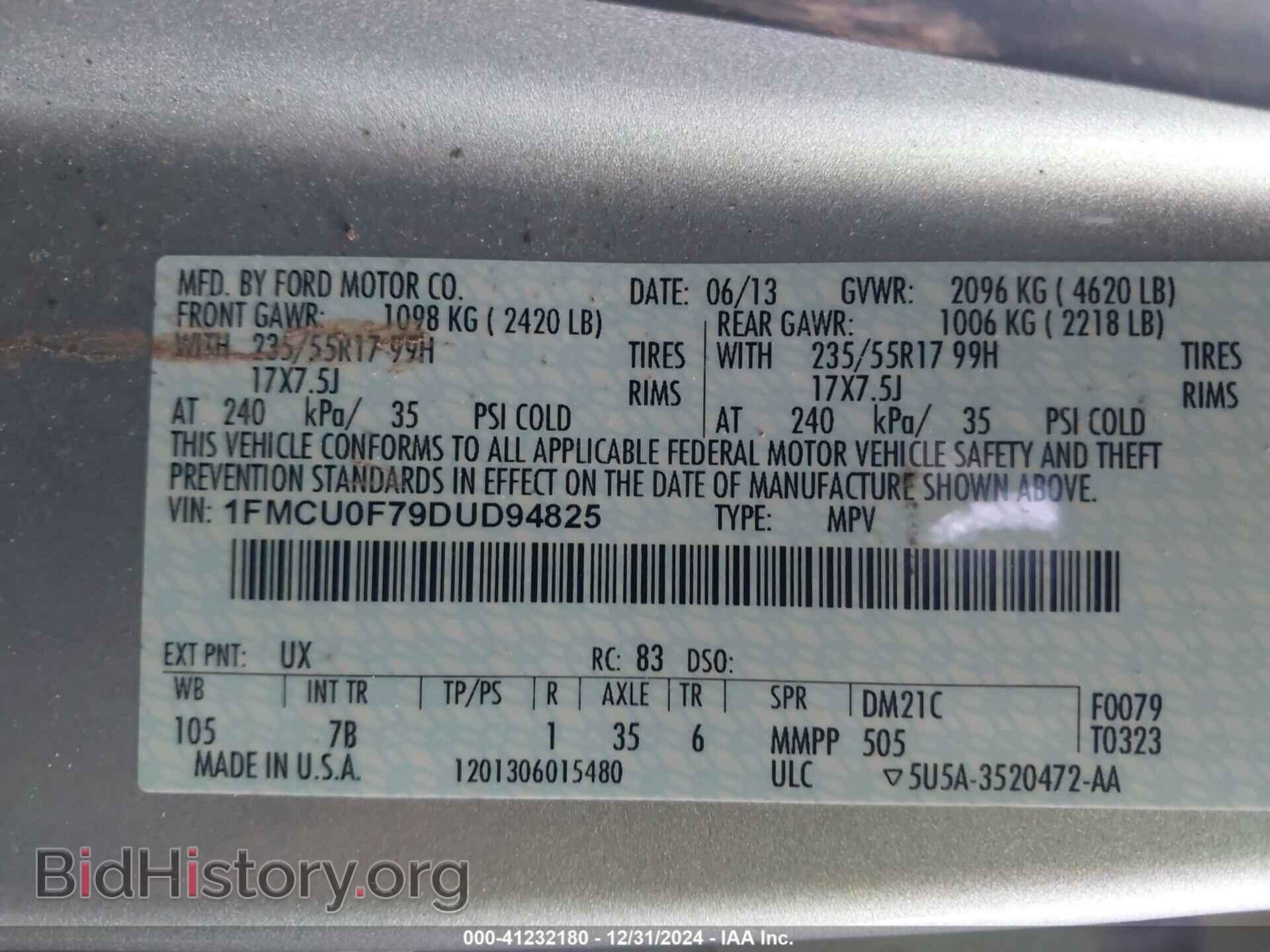 2013 FORD ESCAPE - VIN: 1FMCU0F79DUD94825 - Photo 9