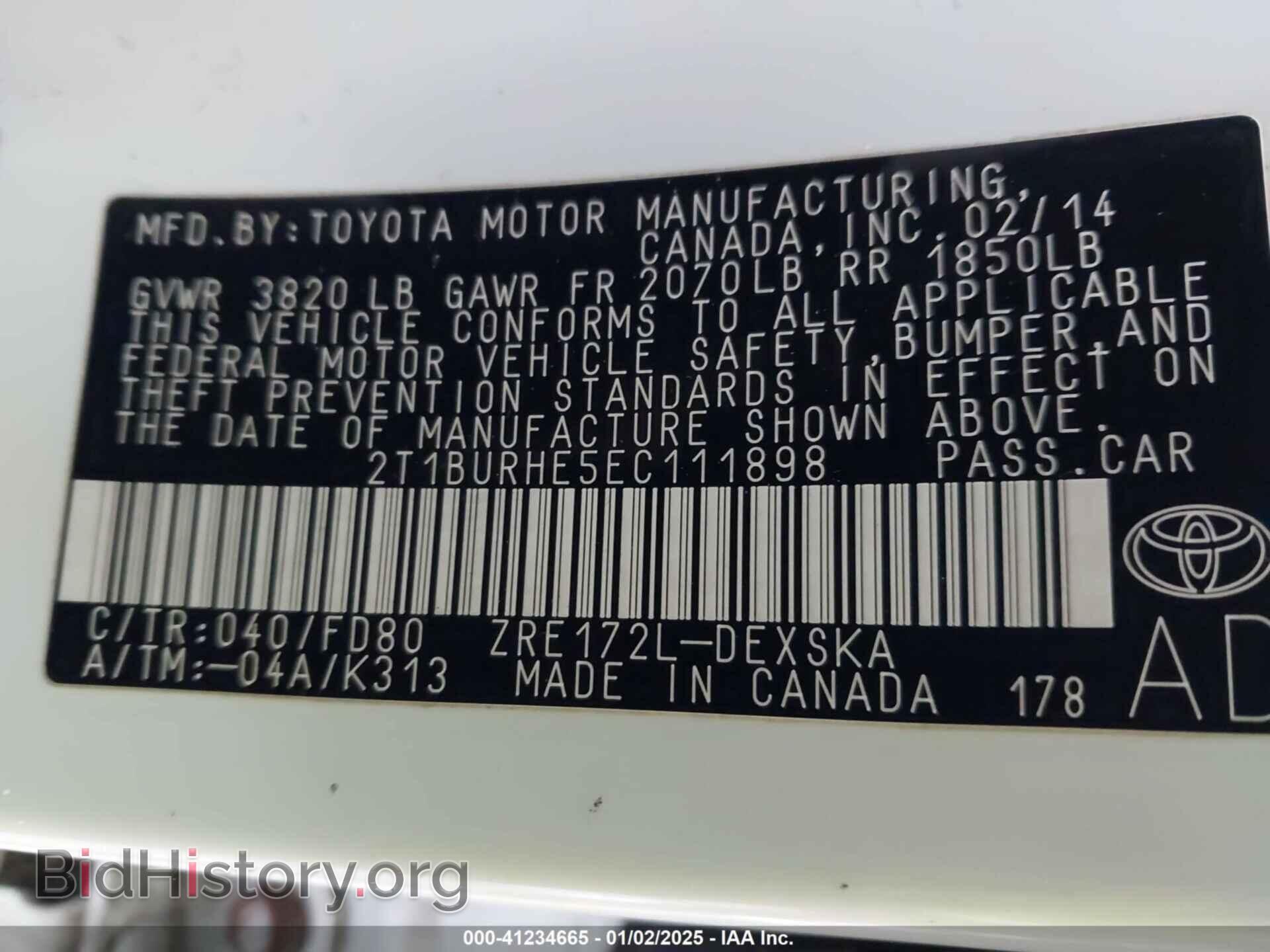 2014 TOYOTA COROLLA - VIN: 2T1BURHE5EC111898 - Фото 9