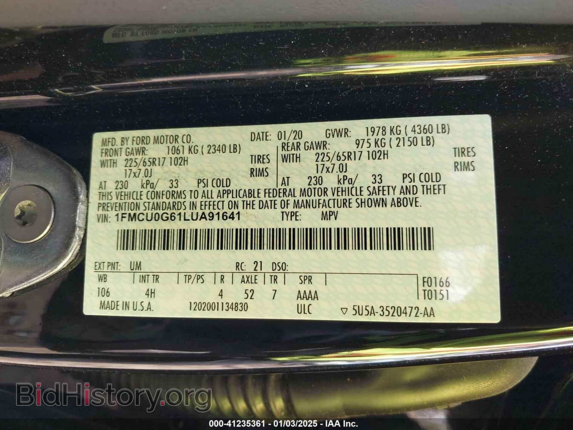 2020 FORD ESCAPE - VIN: 1FMCU0G61LUA91641 - Photo 9