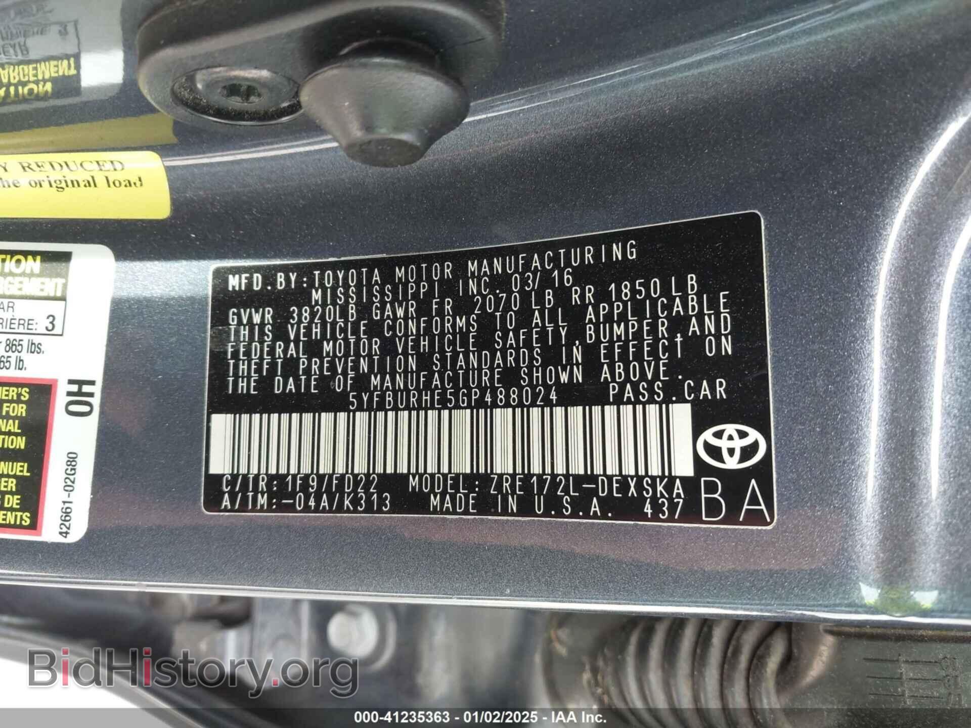 2016 TOYOTA COROLLA - VIN: 5YFBURHE5GP488024 - Фото 9