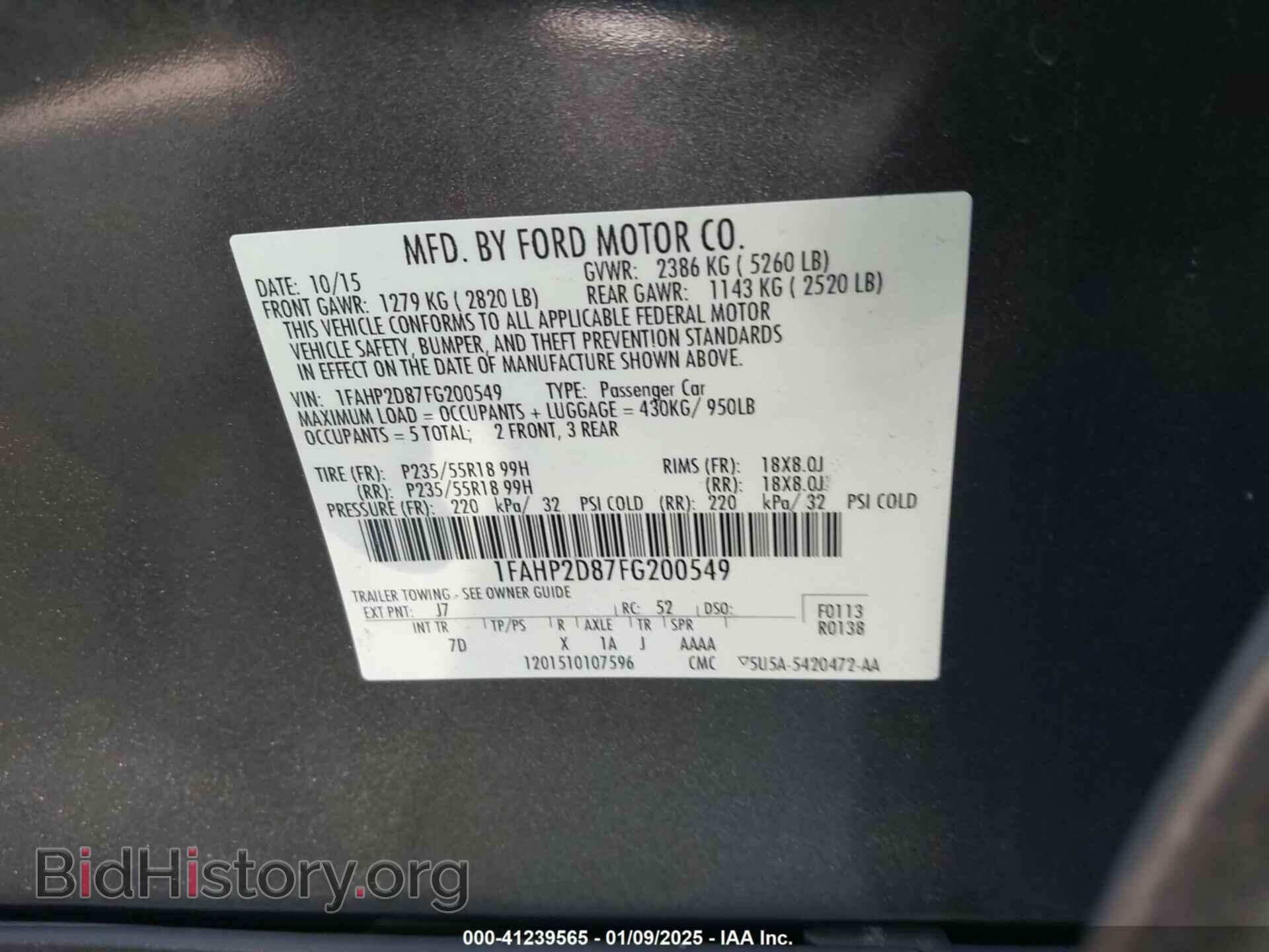 2015 FORD TAURUS - VIN: 1FAHP2D87FG200549 - Photo 9