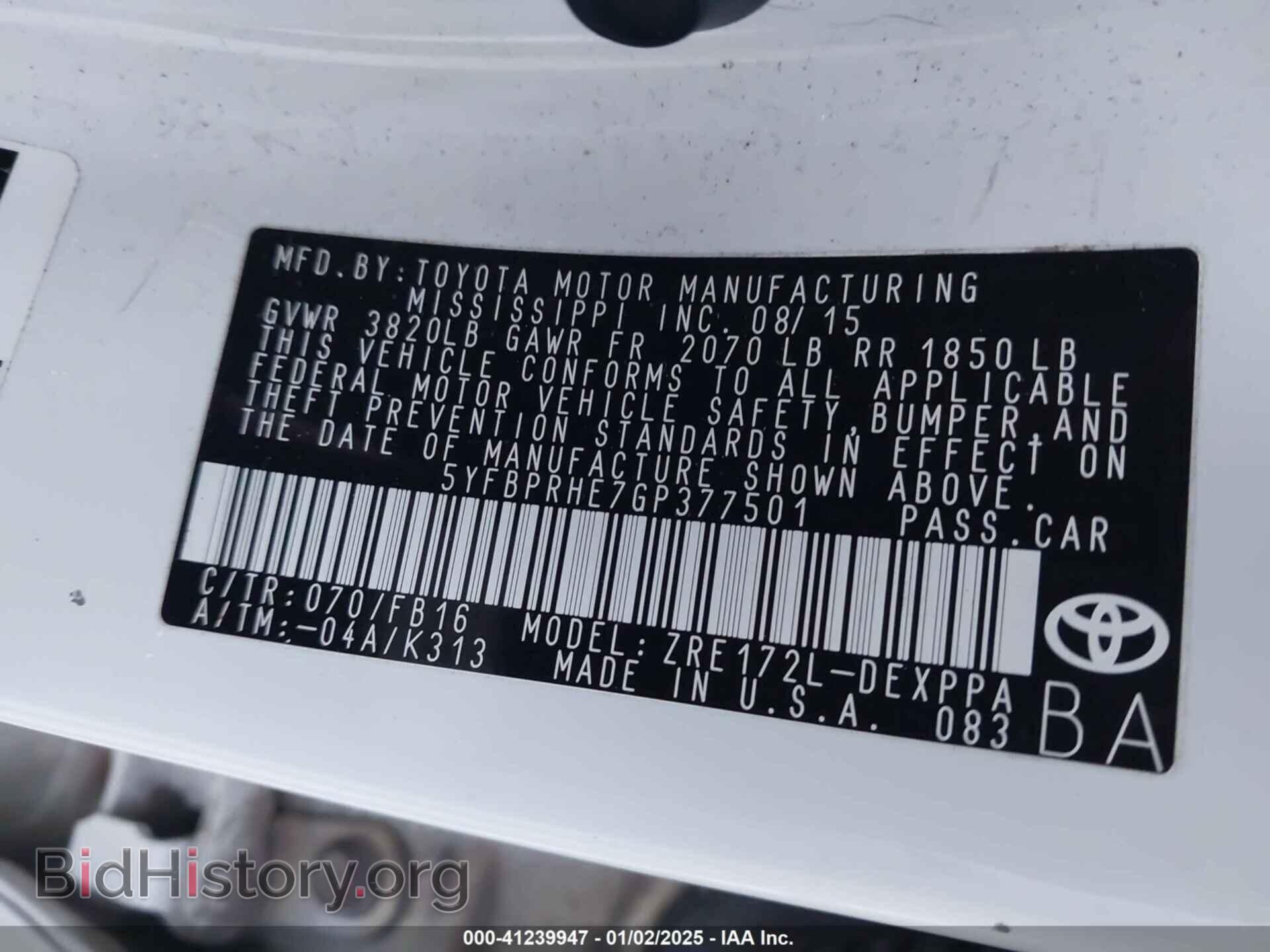 2016 TOYOTA COROLLA - VIN: 5YFBPRHE7GP377501 - Photo 9