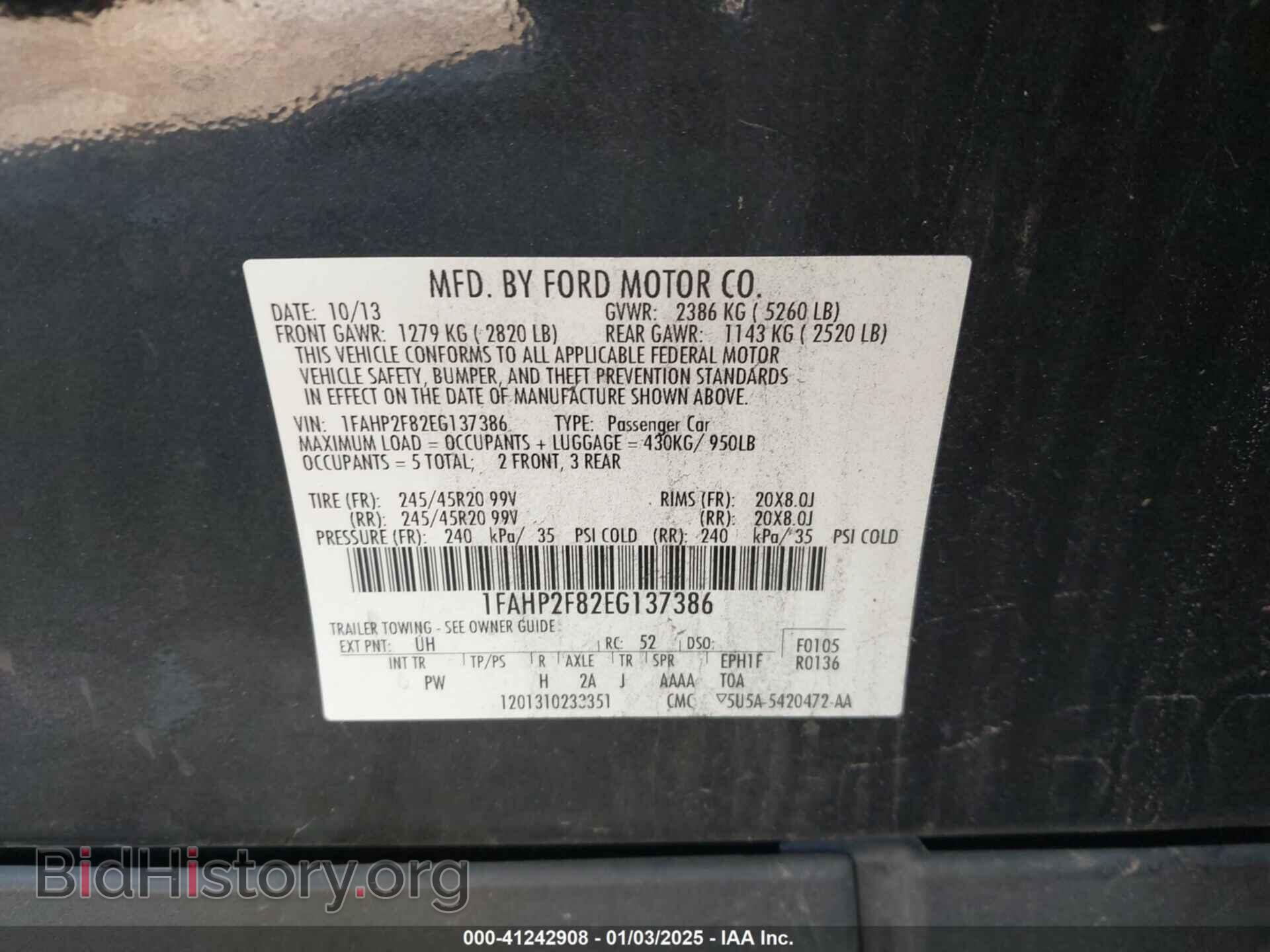 2014 FORD TAURUS - VIN: 1FAHP2F82EG137386 - Фото 9