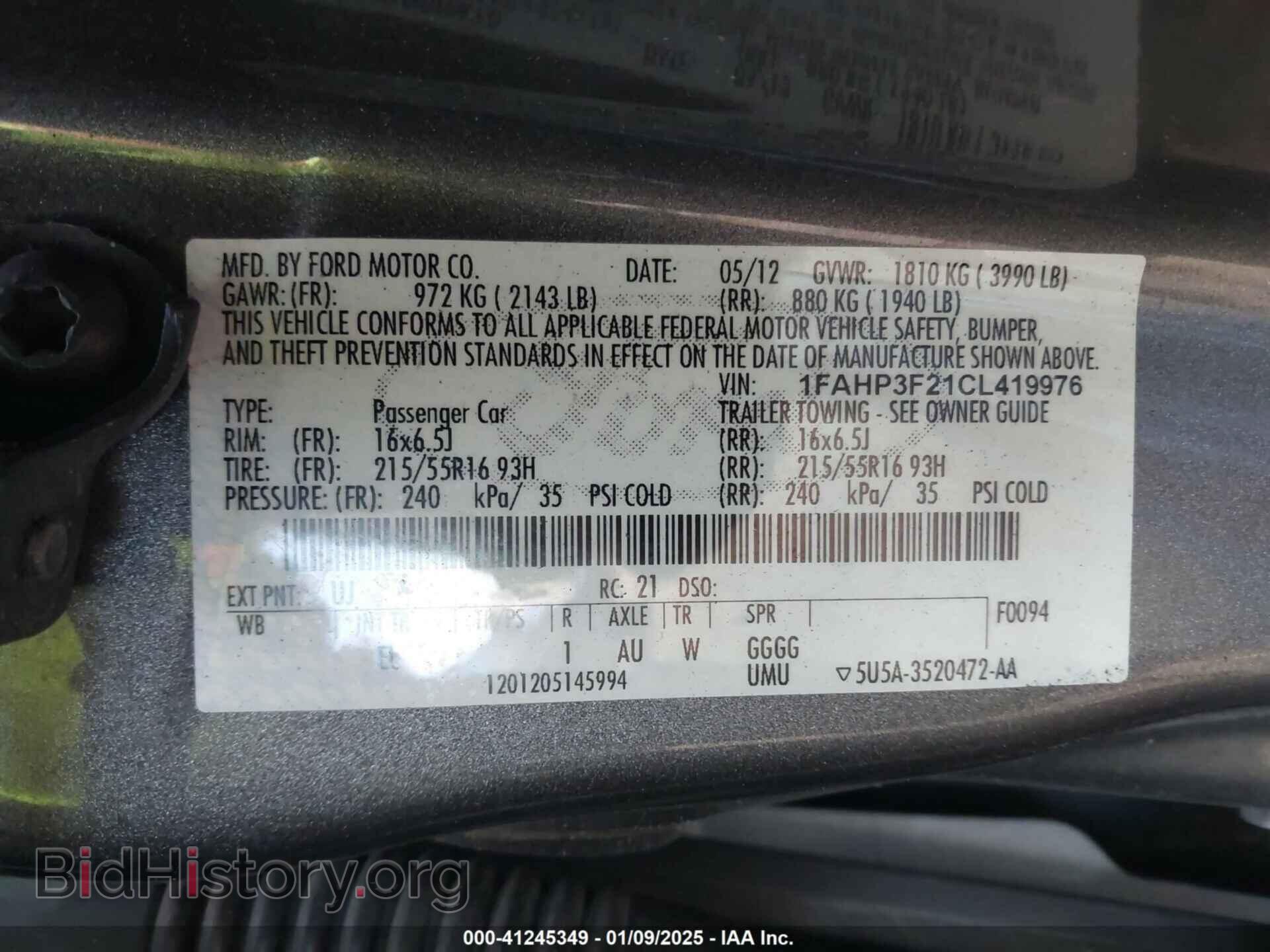 2012 FORD FOCUS - VIN: 1FAHP3F21CL419976 - Фото 9