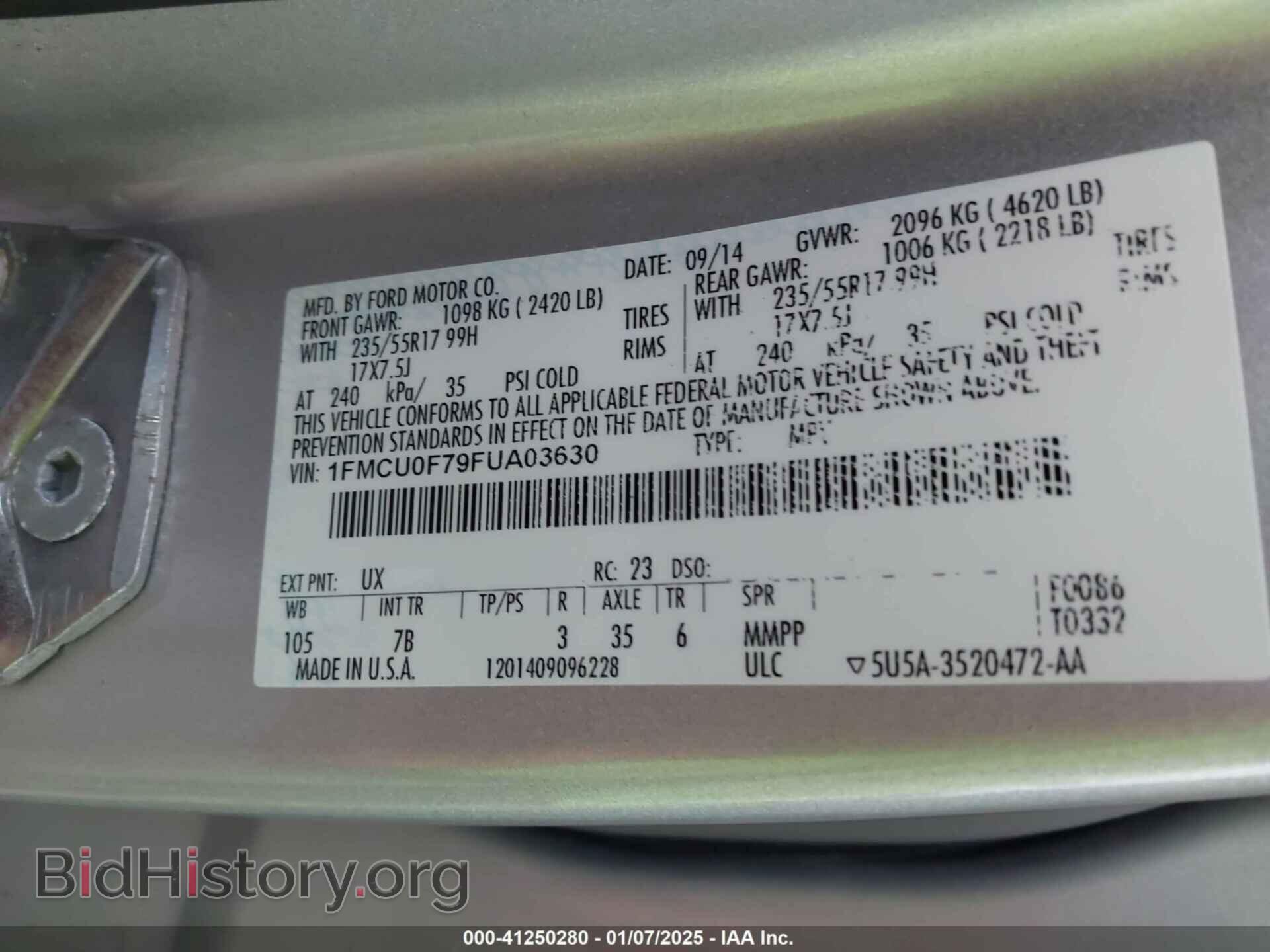 2015 FORD ESCAPE - VIN: 1FMCU0F79FUA03630 - Фото 9