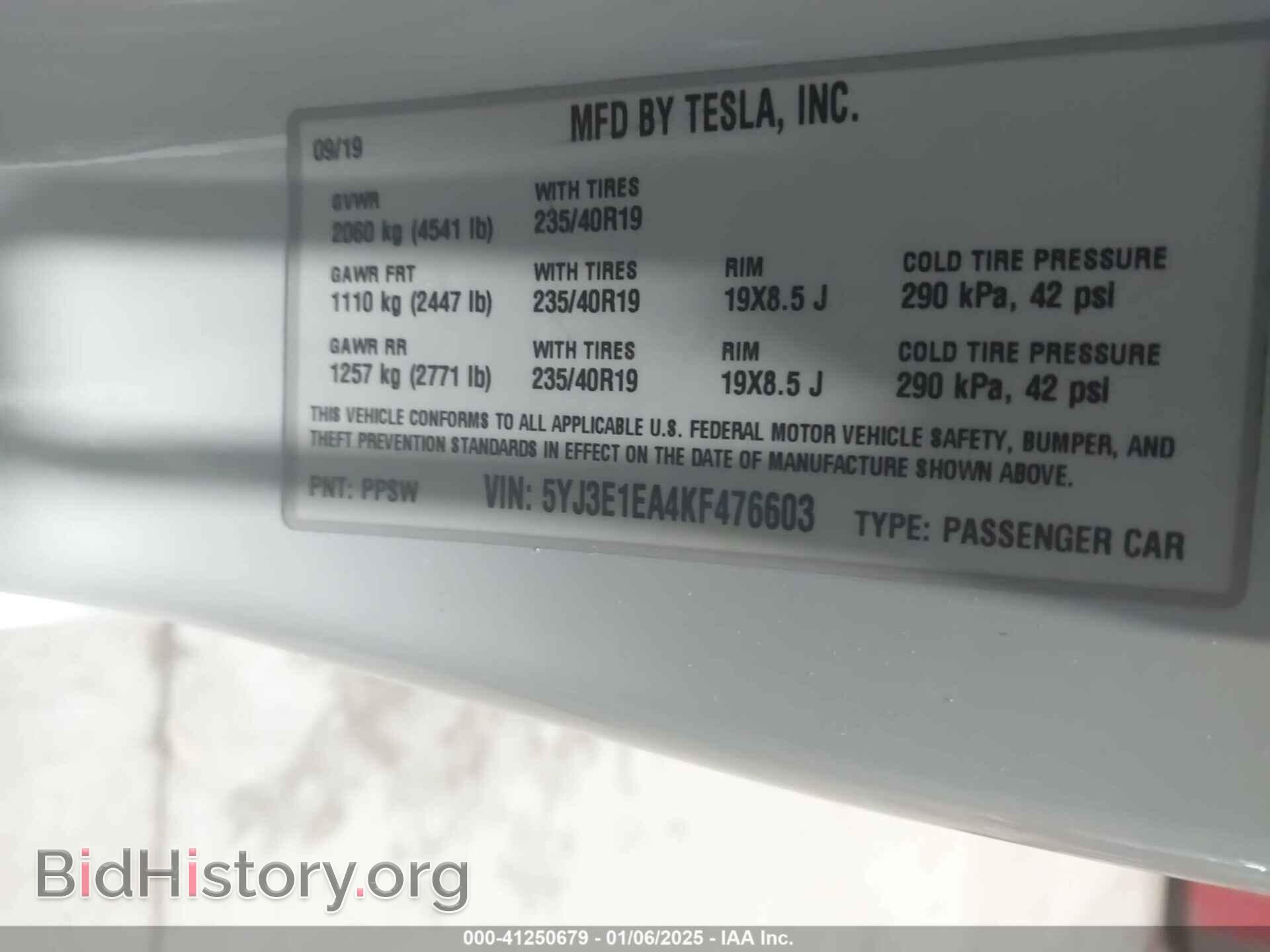 2019 TESLA MODEL 3 - VIN: 5YJ3E1EA4KF476603 - Фото 9