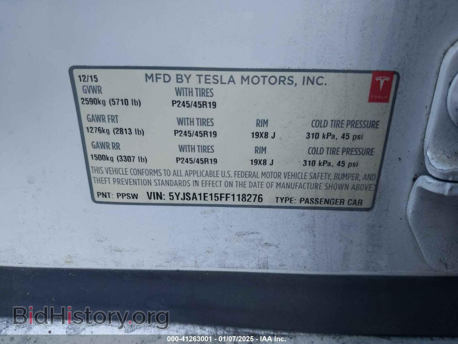2015 TESLA MODEL S - VIN: 5YJSA1E15FF118276 - Фото 9