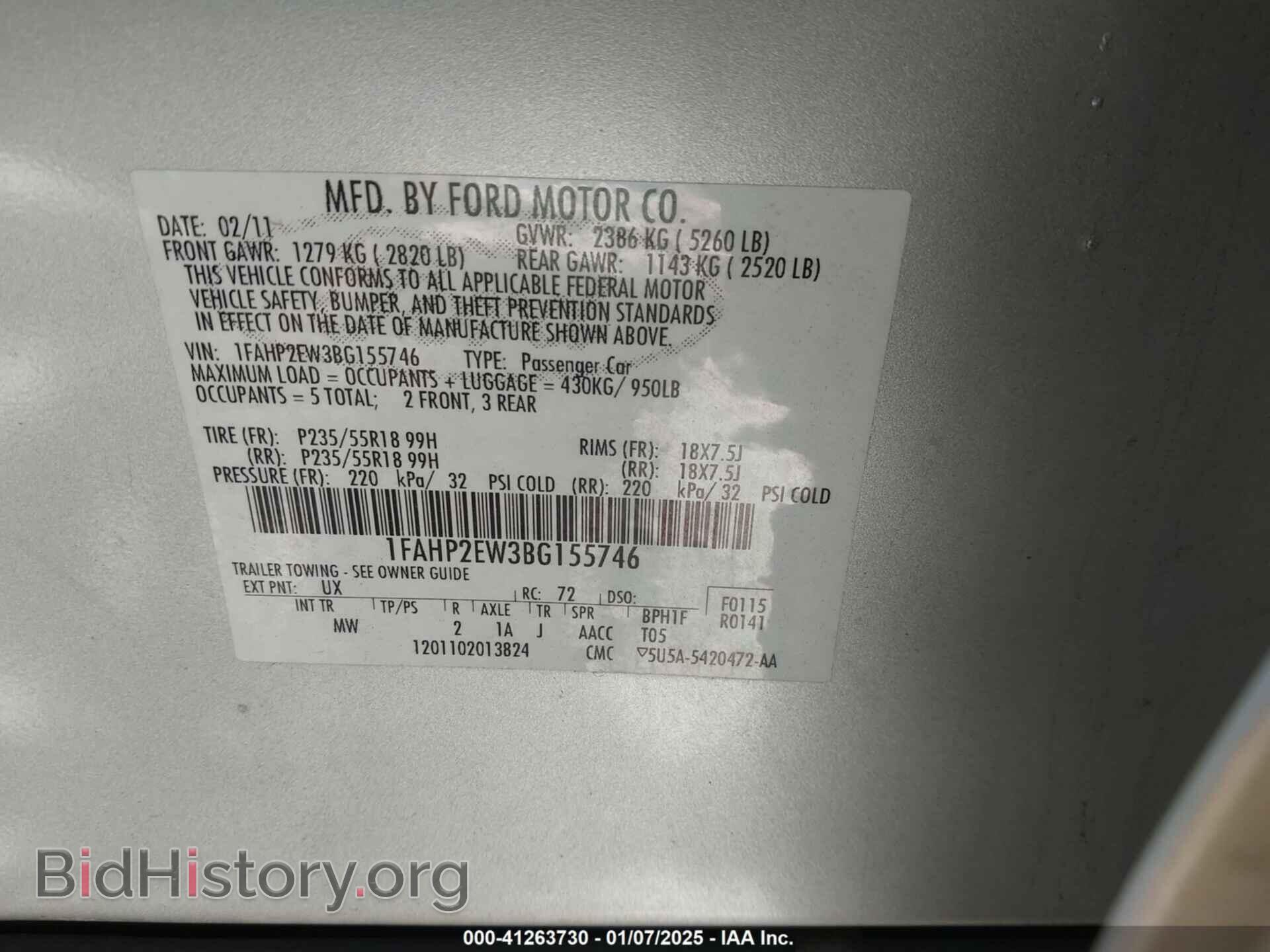 2011 FORD TAURUS - VIN: 1FAHP2EW3BG155746 - Фото 9