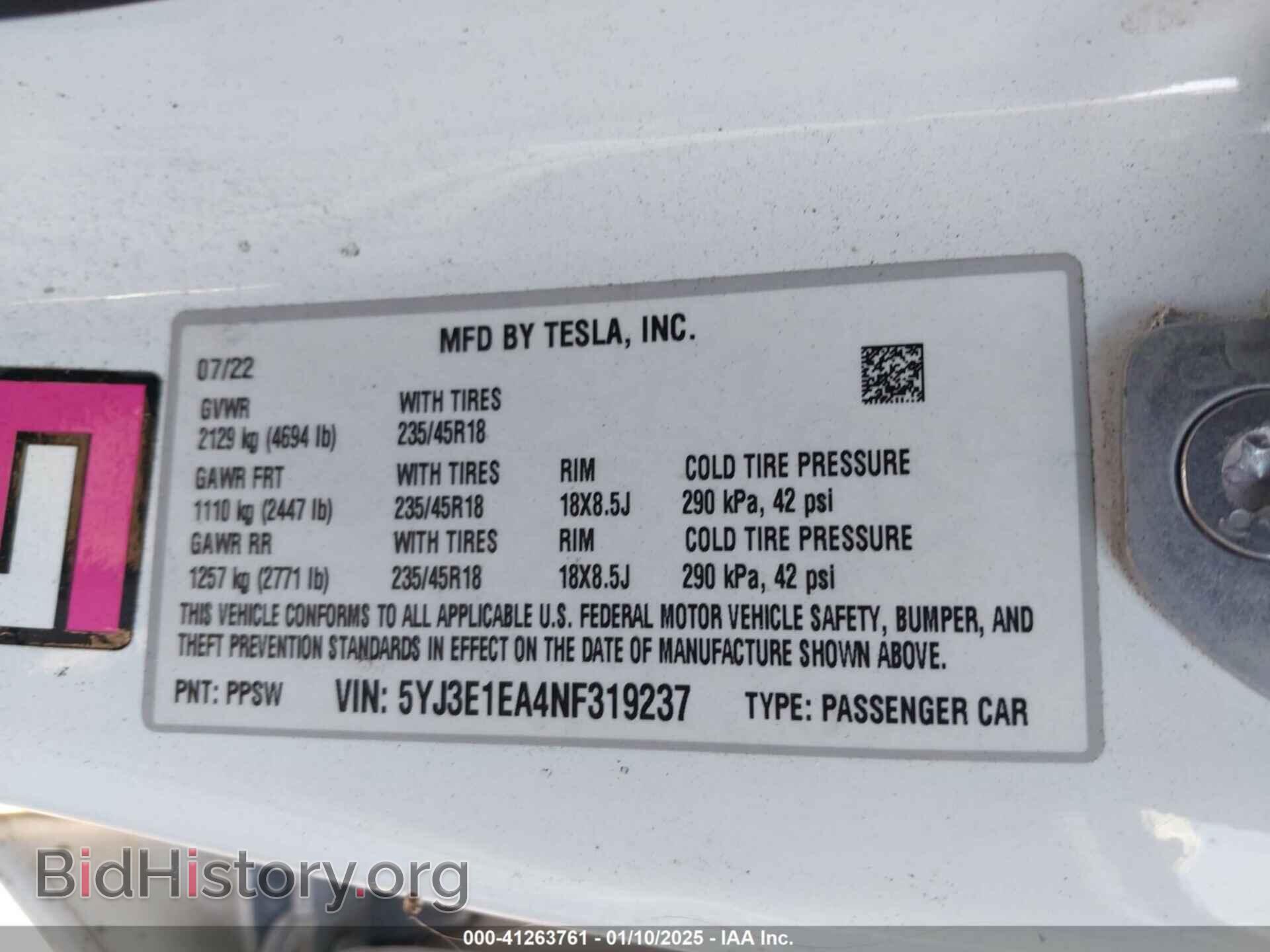 2022 TESLA MODEL 3 - VIN: 5YJ3E1EA4NF319237 - Фото 9