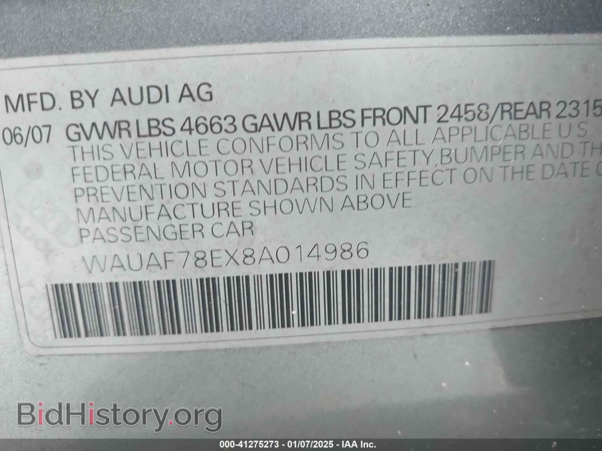 2008 AUDI A4 - VIN: WAUAF78EX8A014986 - Фото 9
