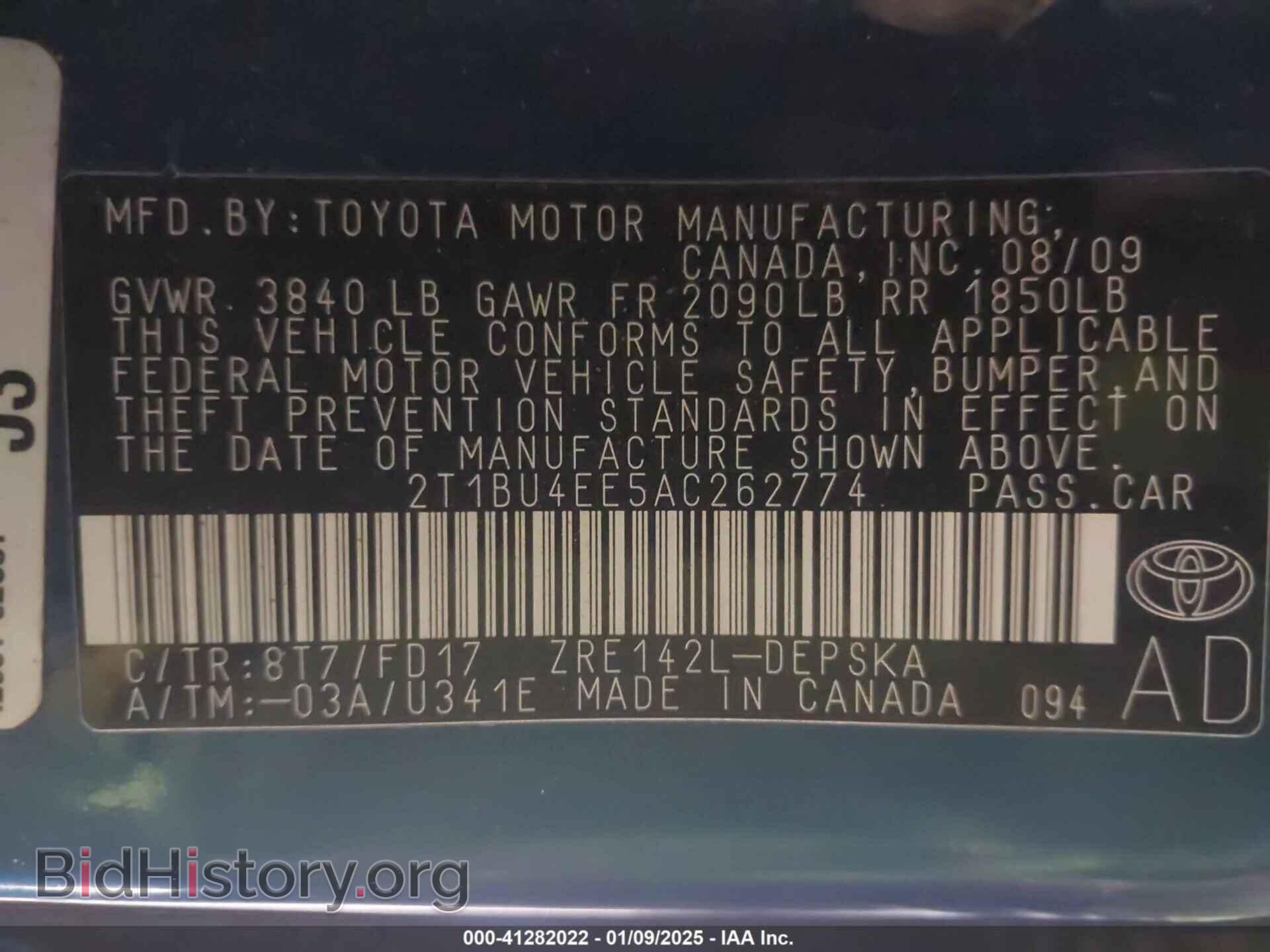 2010 TOYOTA COROLLA - VIN: 2T1BU4EE5AC262774 - Фото 9