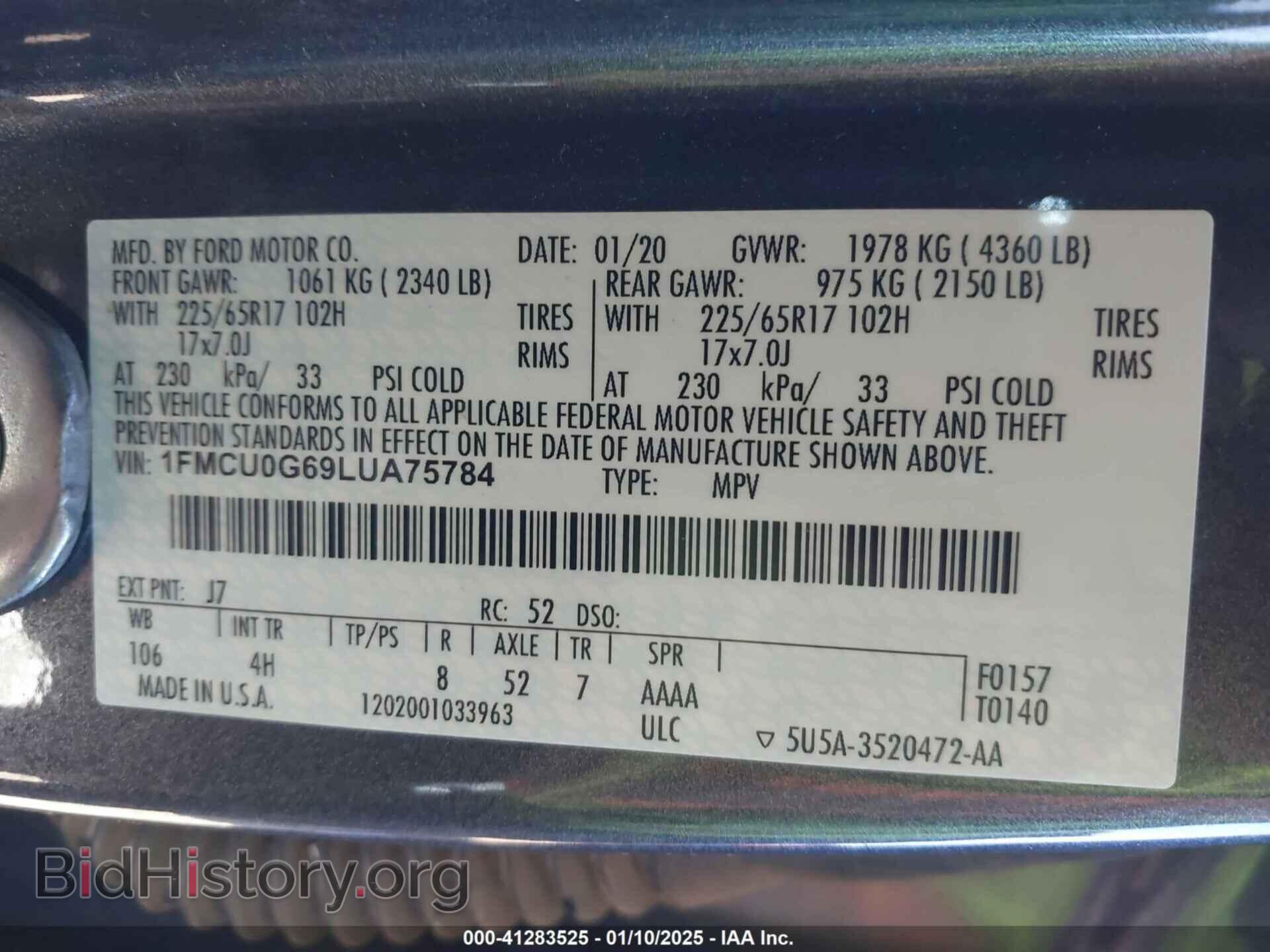 2020 FORD ESCAPE - VIN: 1FMCU0G69LUA75784 - Фото 9