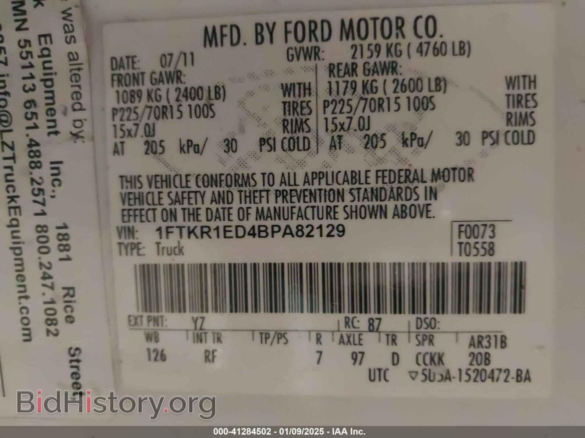 2011 FORD RANGER - VIN: 1FTKR1ED4BPA82129 - Фото 9