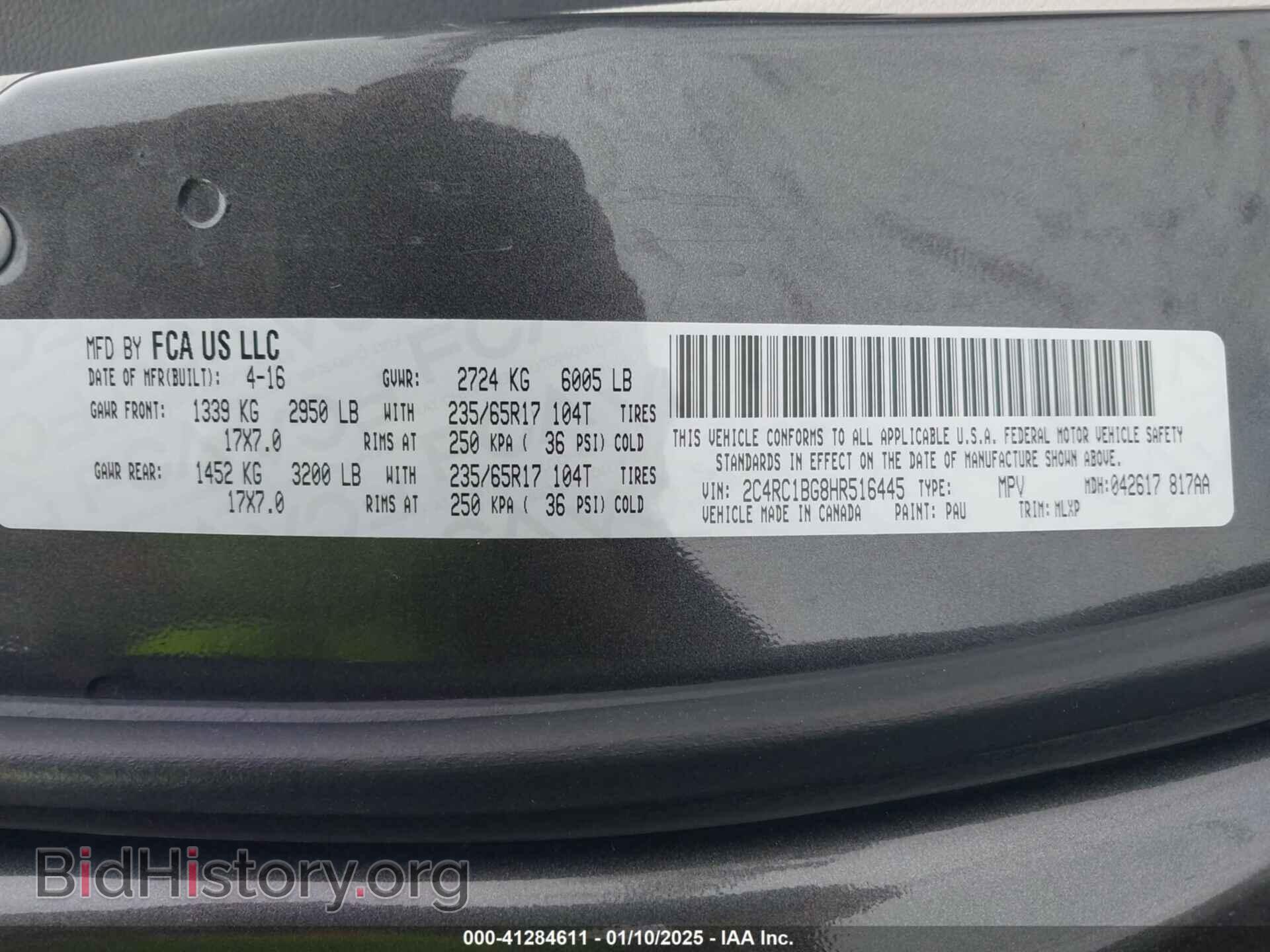 2017 CHRYSLER PACIFICA - VIN: 2C4RC1BG8HR516445 - Фото 9