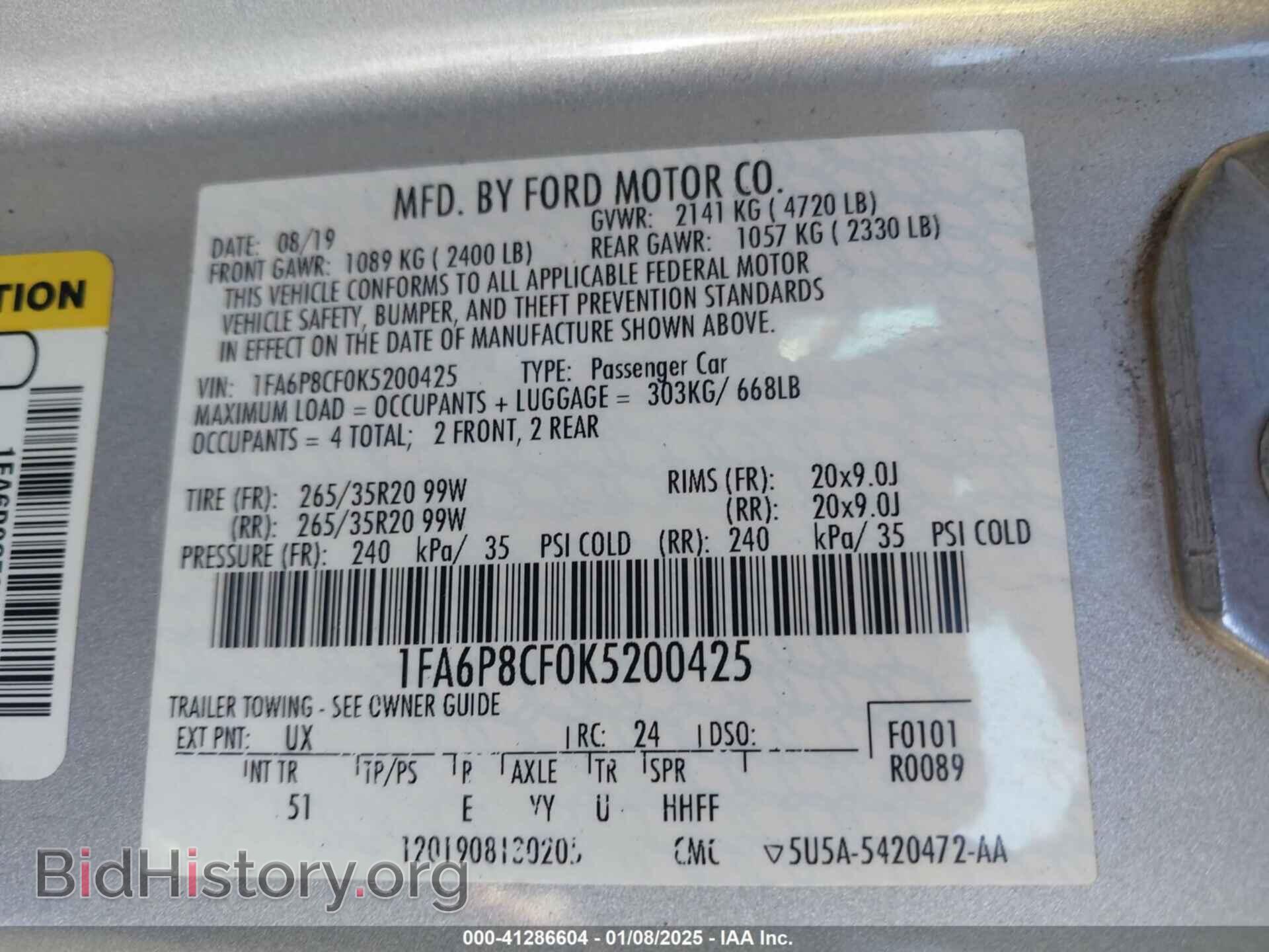 2019 FORD MUSTANG - VIN: 1FA6P8CF0K5200425 - Фото 9