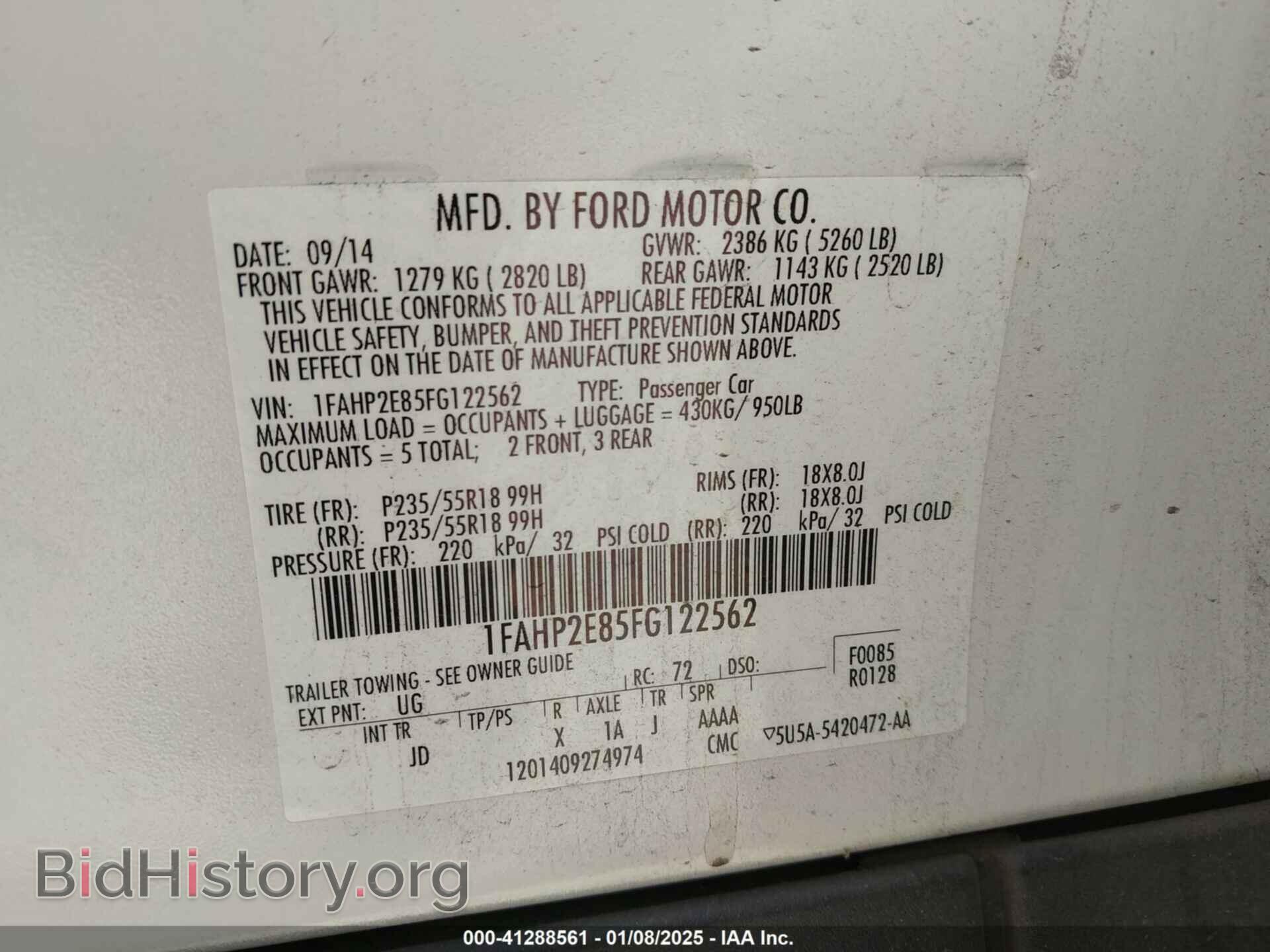 2015 FORD TAURUS - VIN: 1FAHP2E85FG122562 - Фото 9