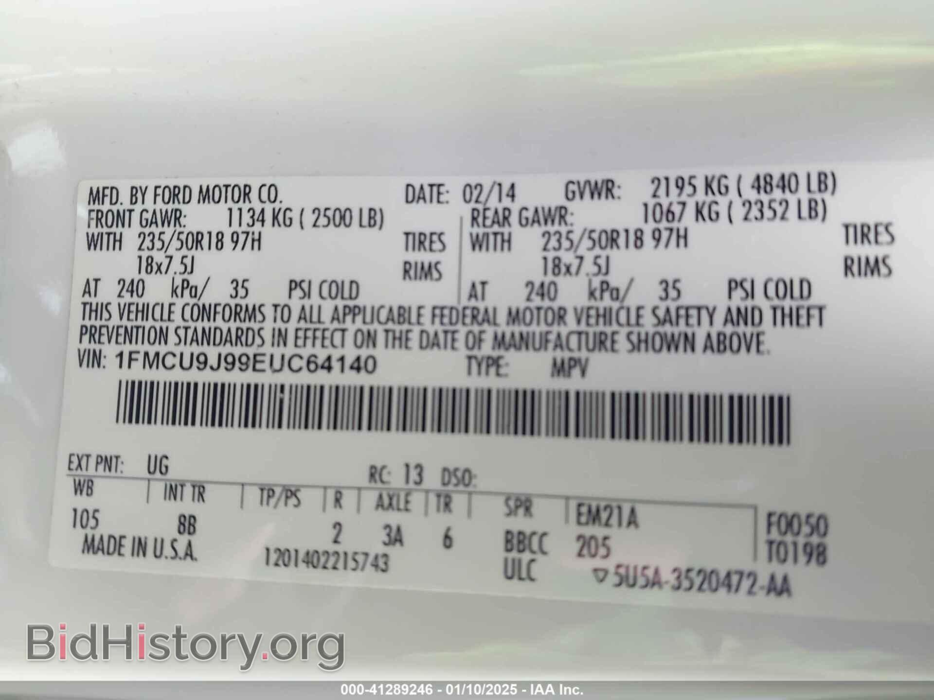 2014 FORD ESCAPE - VIN: 1FMCU9J99EUC64140 - Фото 9