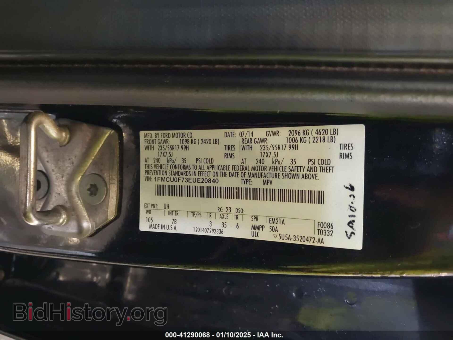 2014 FORD ESCAPE - VIN: 1FMCU0F73EUE20840 - Фото 9