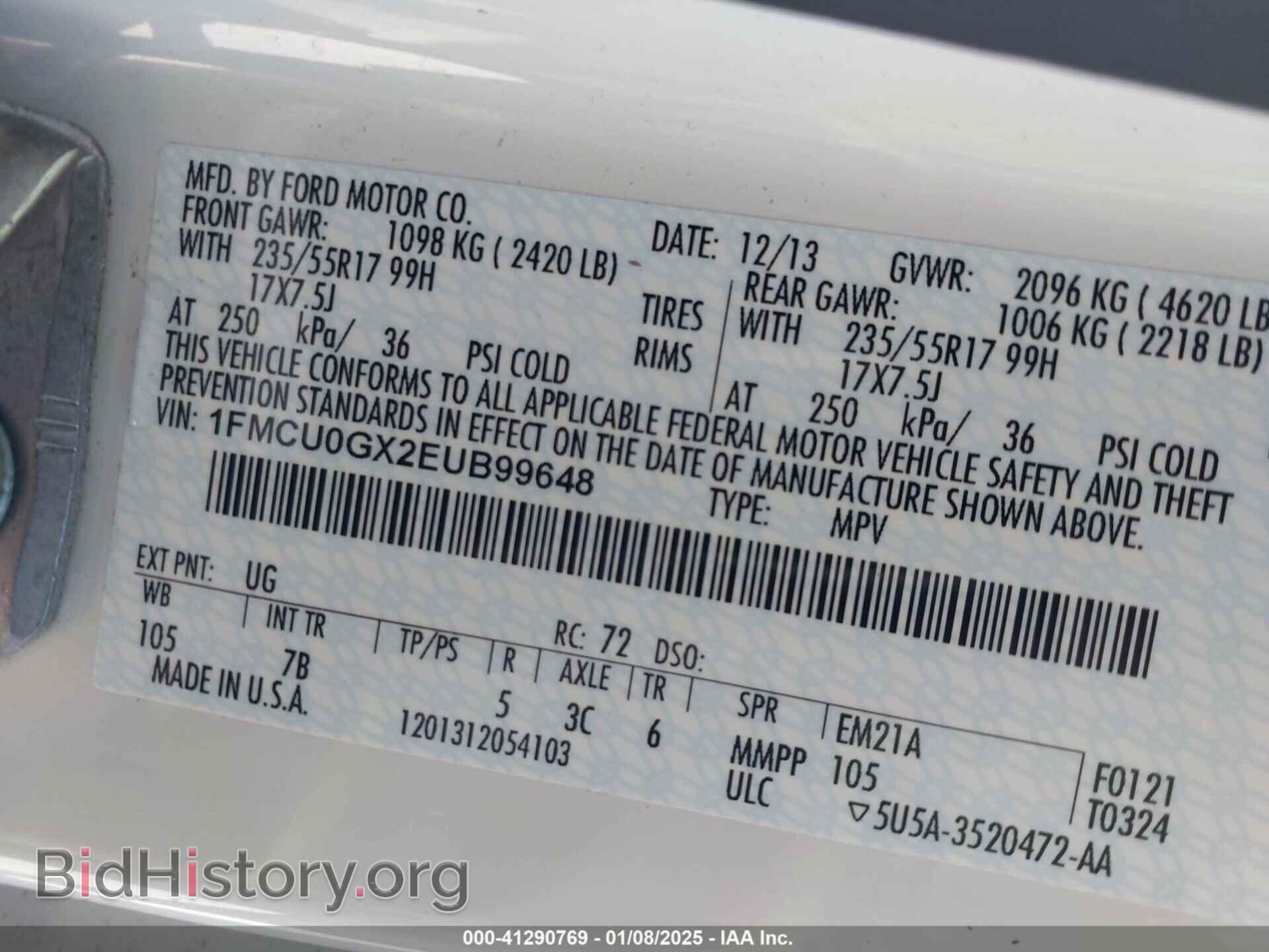 2014 FORD ESCAPE - VIN: 1FMCU0GX2EUB99648 - Фото 9