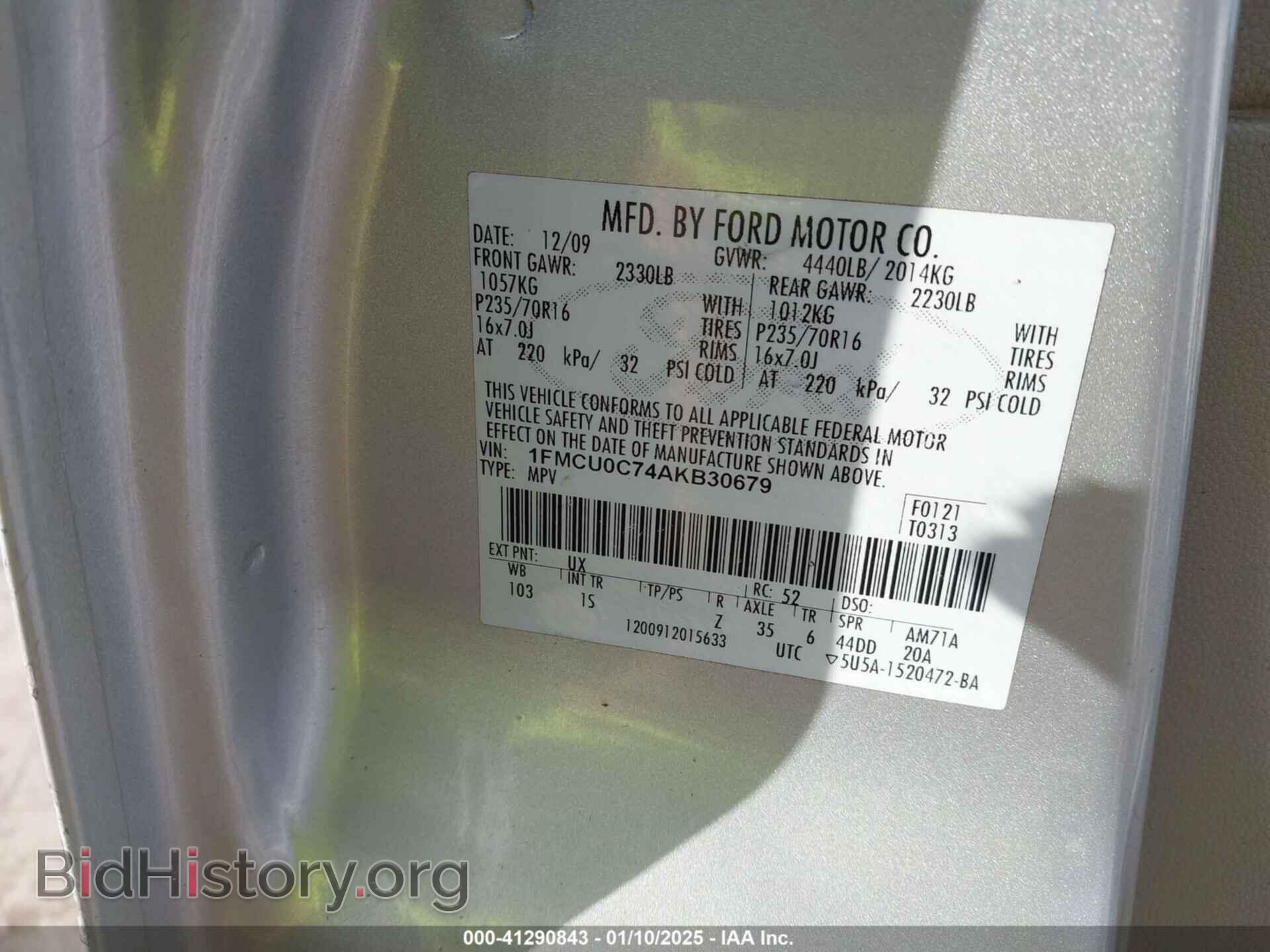 2010 FORD ESCAPE - VIN: 1FMCU0C74AKB30679 - Фото 9