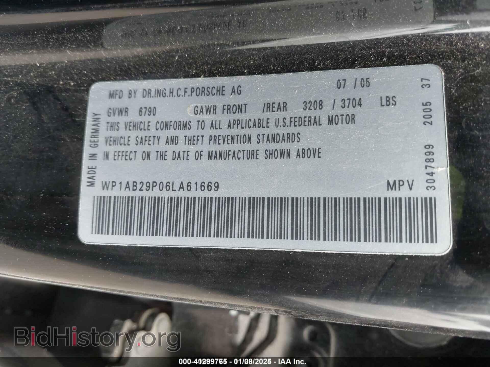 2006 PORSCHE CAYENNE - VIN: WP1AB29P06LA61669 - Фото 9