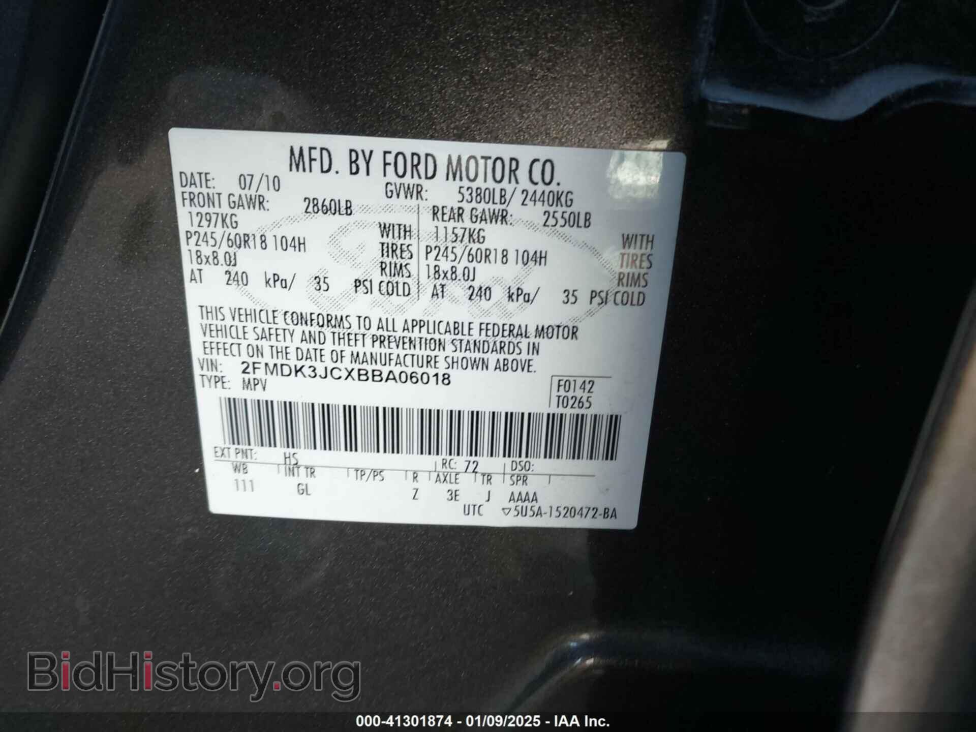 2011 FORD EDGE - VIN: 2FMDK3JCXBBA06018 - Photo 9