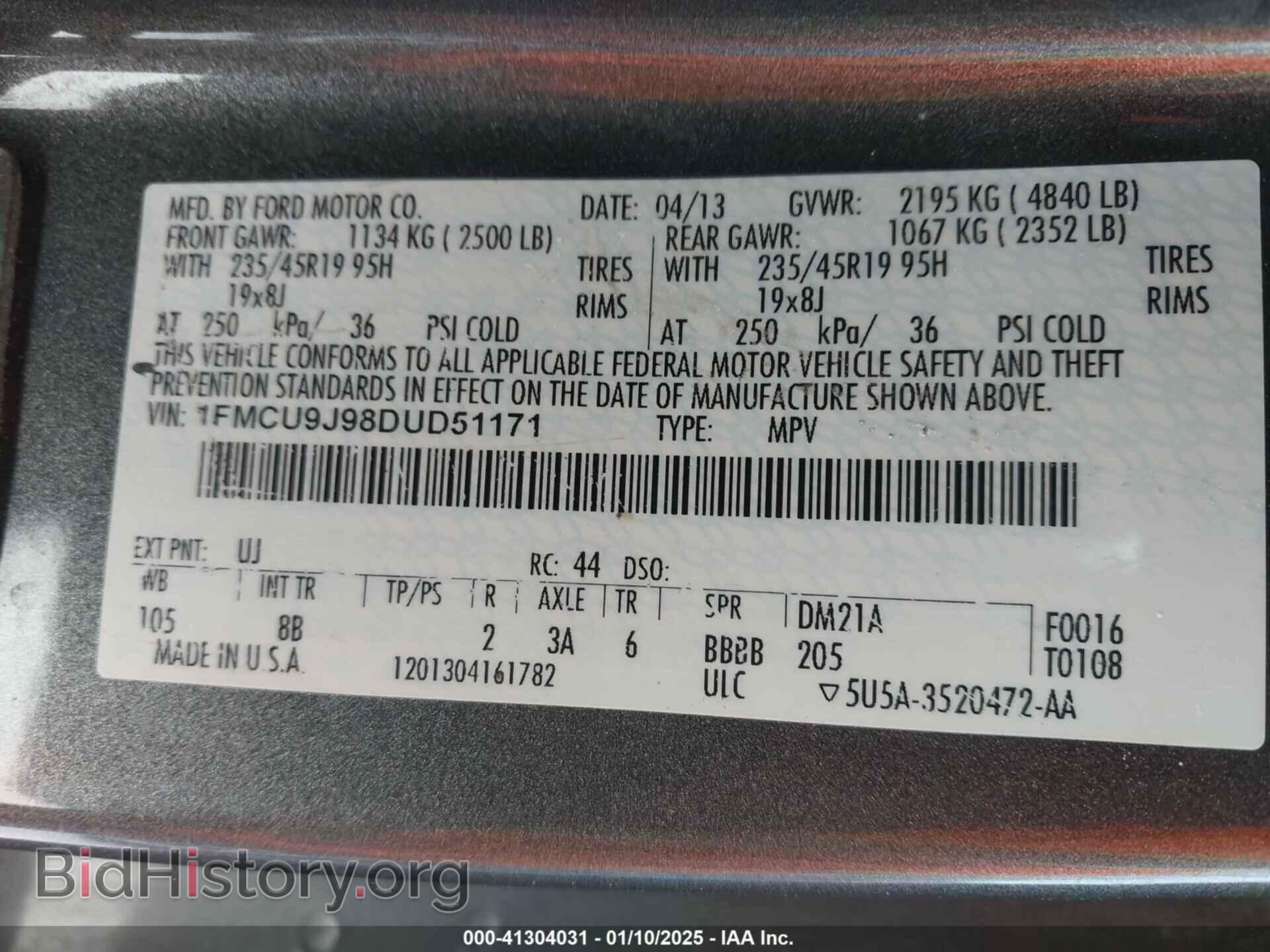 2013 FORD ESCAPE - VIN: 1FMCU9J98DUD51171 - Photo 9