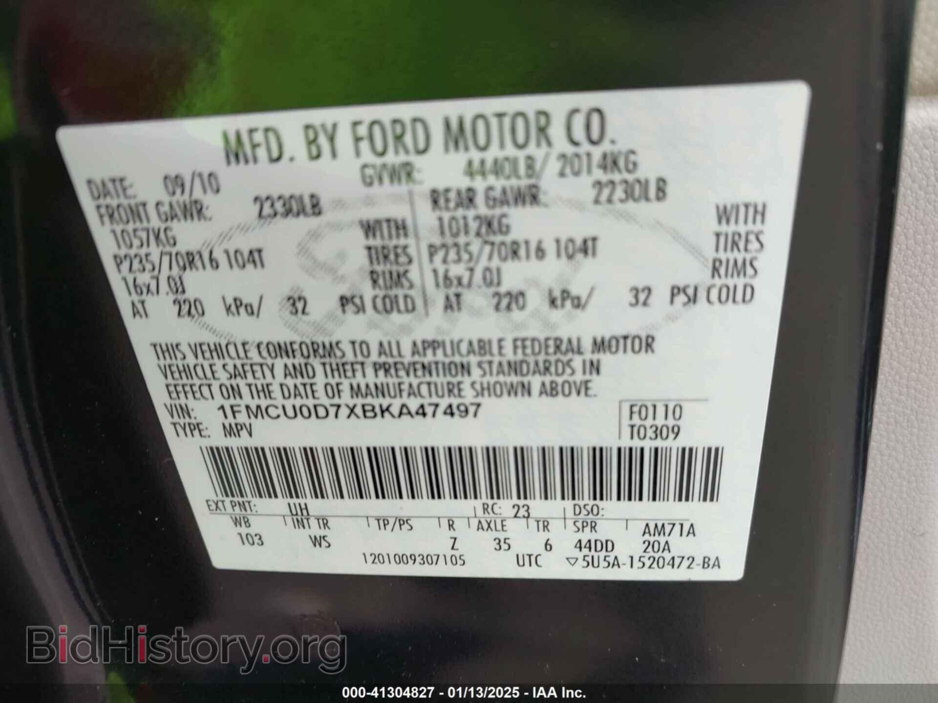 2011 FORD ESCAPE - VIN: 1FMCU0D7XBKA47497 - Фото 9