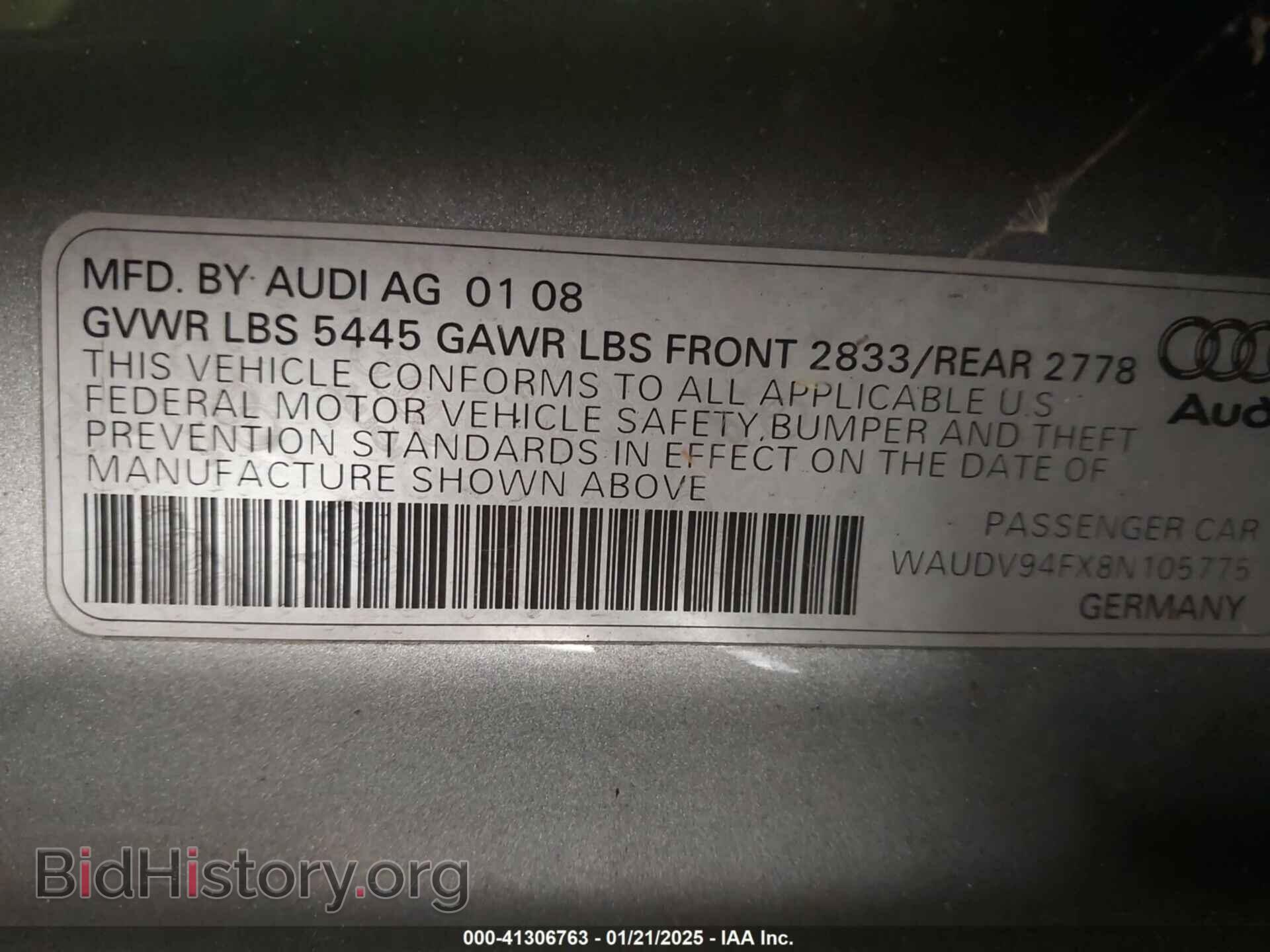 2008 AUDI A6 - VIN: WAUDV94FX8N105775 - Фото 9