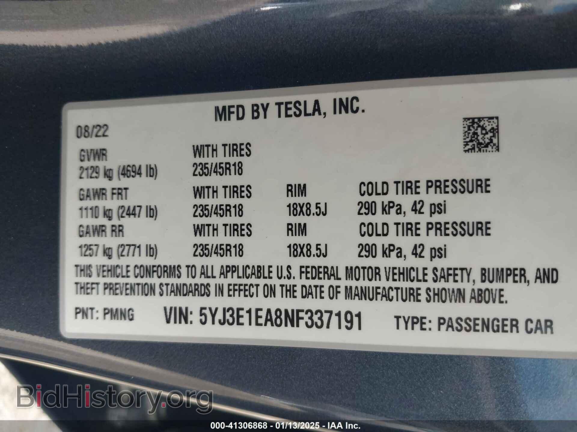 2022 TESLA MODEL 3 - VIN: 5YJ3E1EA8NF337191 - Фото 9