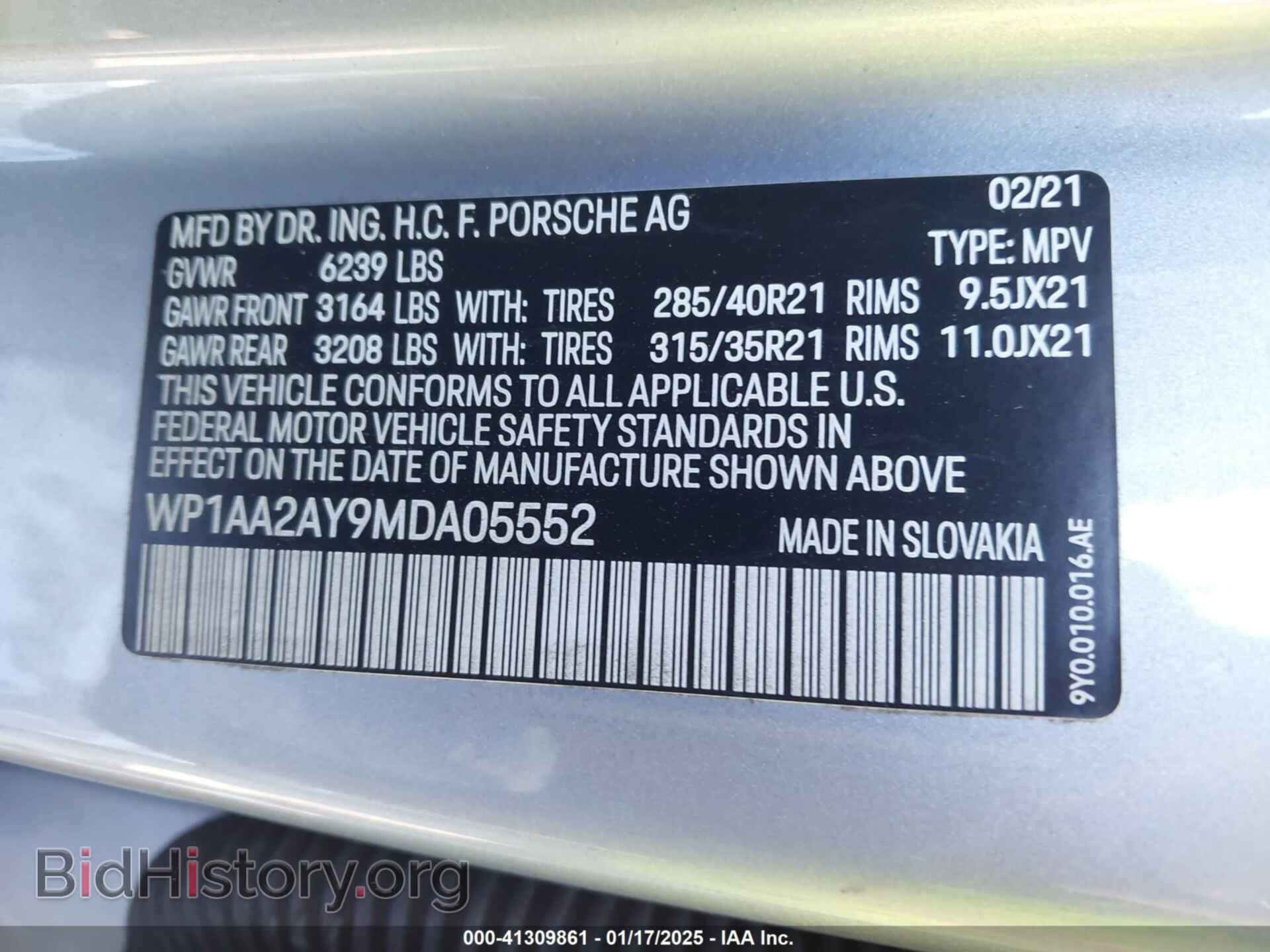 2021 PORSCHE CAYENNE - VIN: WP1AA2AY9MDA05552 - Фото 9