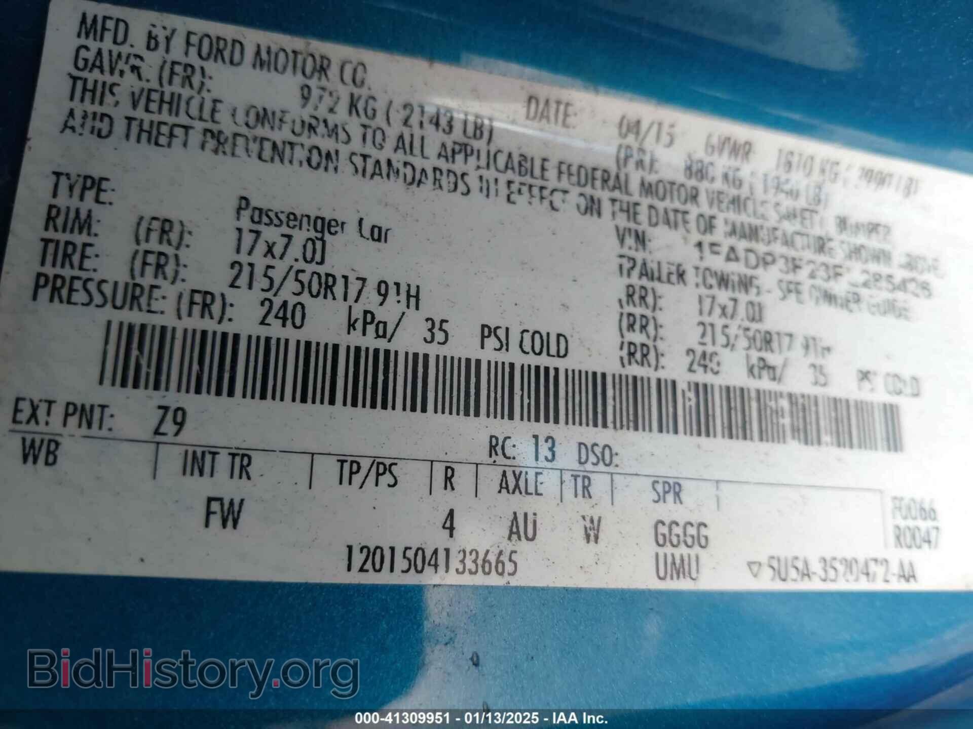 2015 FORD FOCUS - VIN: 1FADP3F23FL285426 - Фото 9