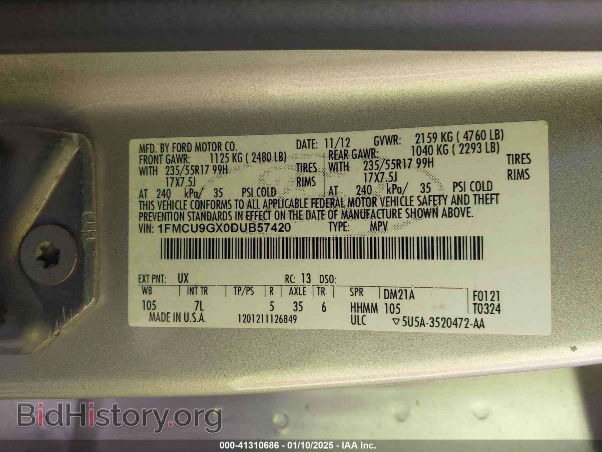 2013 FORD ESCAPE - VIN: 1FMCU9GX0DUB57420 - Фото 9